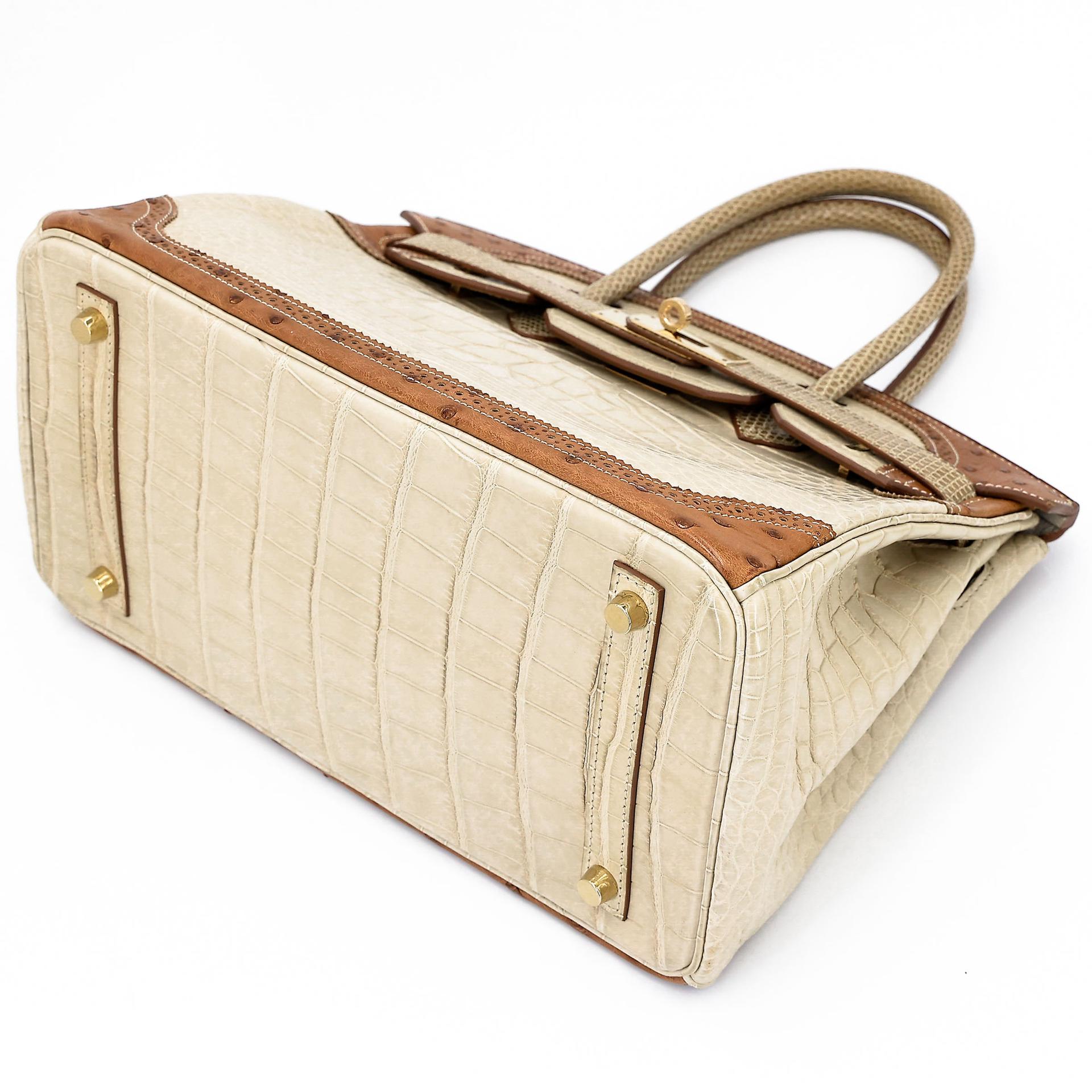 ランク A HERMÈS エルメス バーキンギリーズ 30 ベトン (8L) クロコダイル アリゲーター マット リザード オーストリッチ シャンパンゴールド金具 □R刻印 (2014) - 10