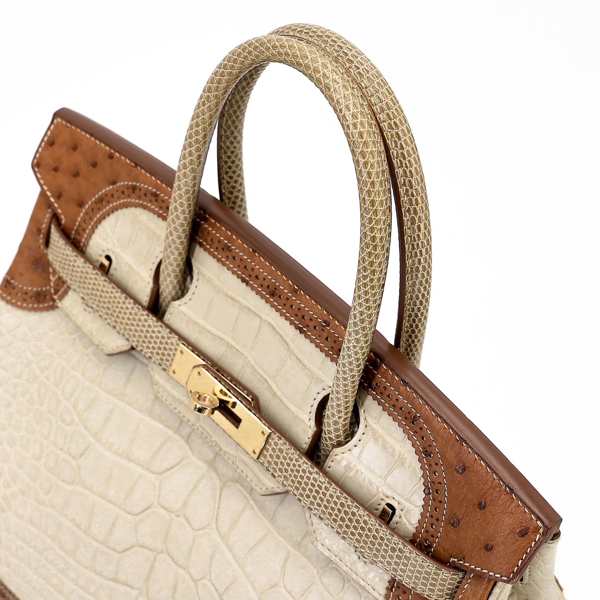 ランク A HERMÈS エルメス バーキンギリーズ 30 ベトン (8L) クロコダイル アリゲーター マット リザード オーストリッチ シャンパンゴールド金具 □R刻印 (2014) - 5