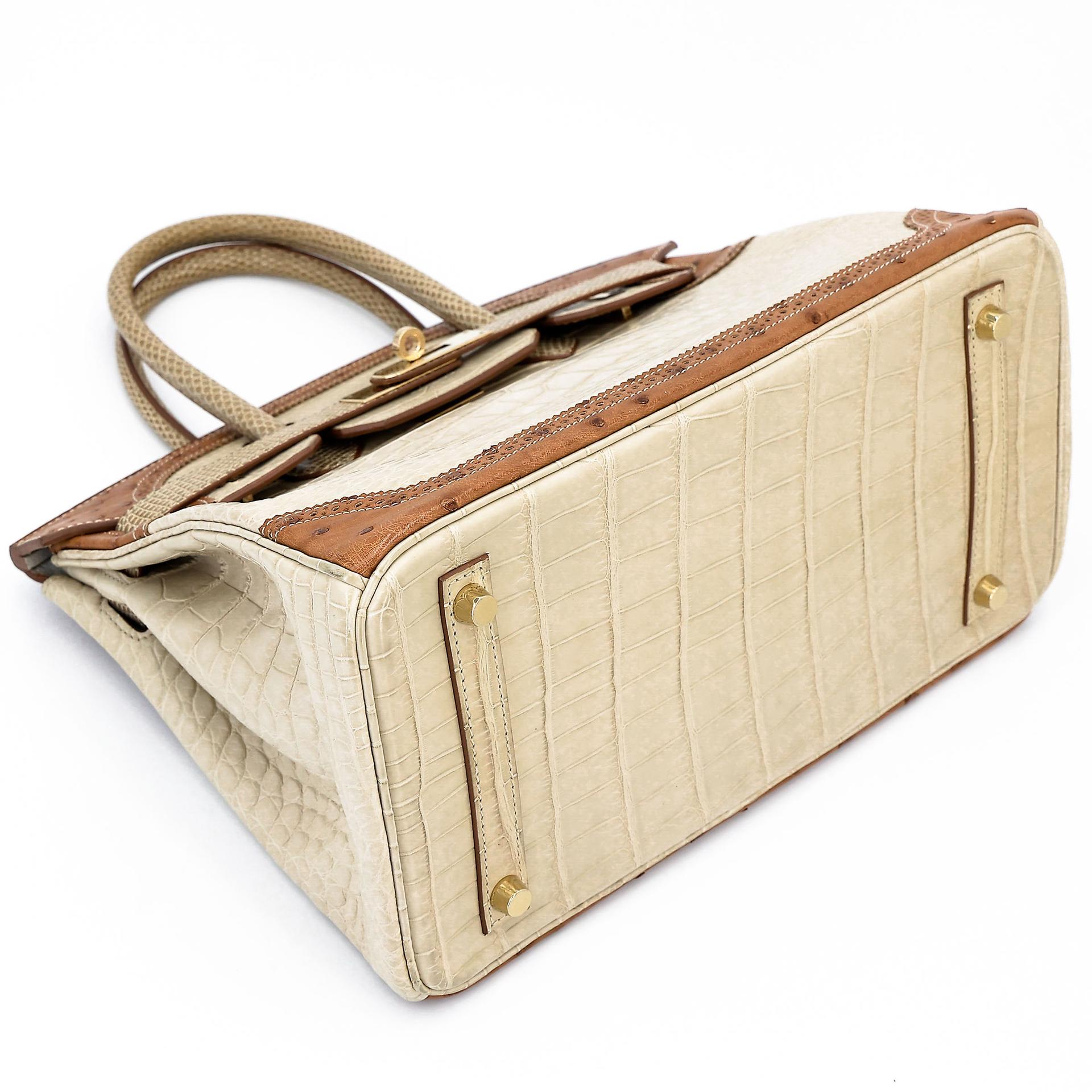 ランク A HERMÈS エルメス バーキンギリーズ 30 ベトン (8L) クロコダイル アリゲーター マット リザード オーストリッチ シャンパンゴールド金具 □R刻印 (2014) - 11