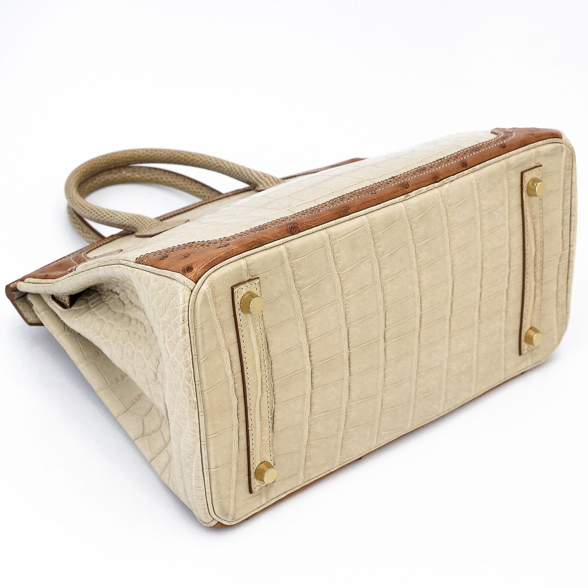 ランク A HERMÈS エルメス バーキンギリーズ 30 ベトン (8L) クロコダイル アリゲーター マット リザード オーストリッチ シャンパンゴールド金具 □R刻印 (2014) - 13