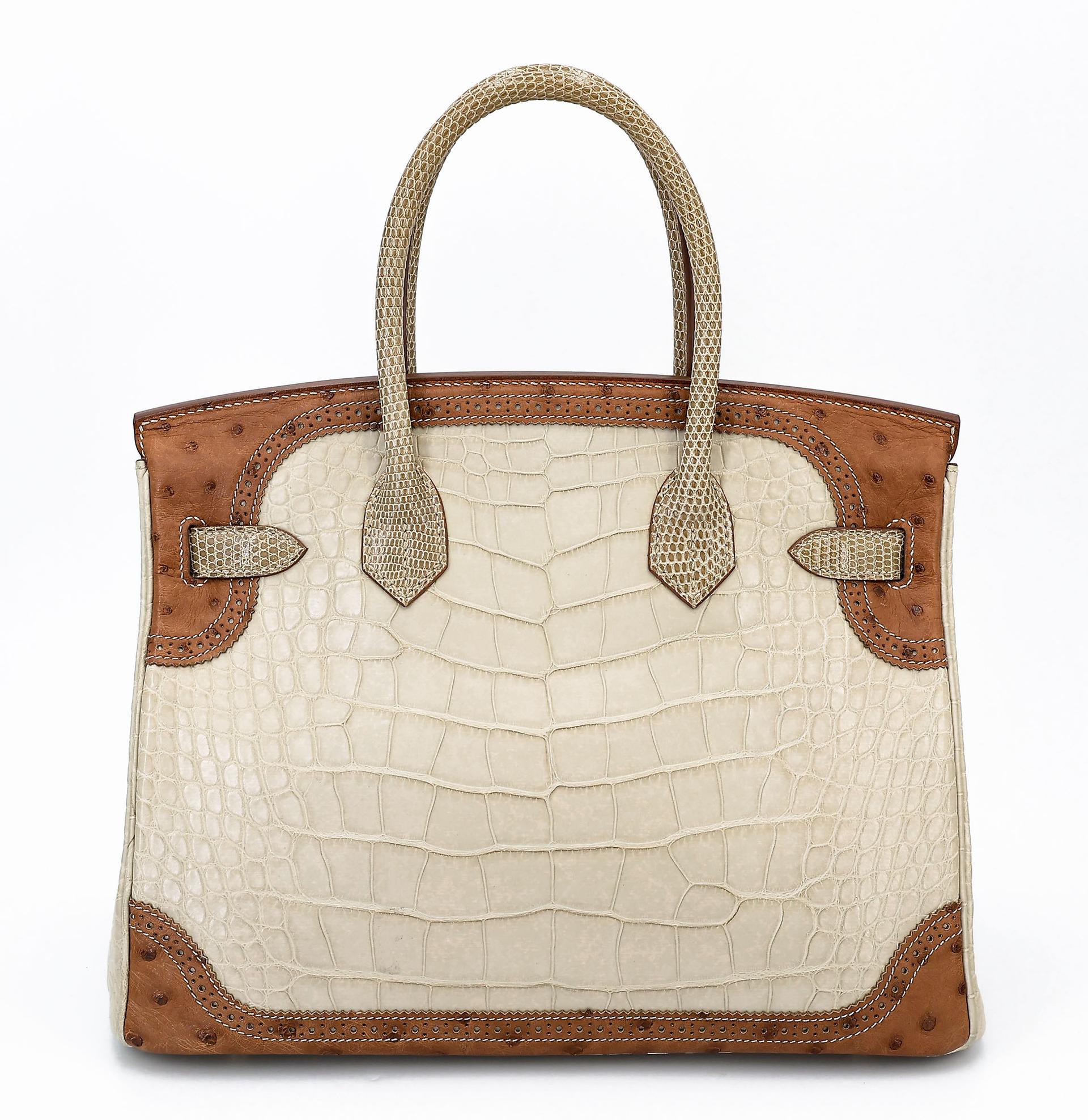 ランク A HERMÈS エルメス バーキンギリーズ 30 ベトン (8L) クロコダイル アリゲーター マット リザード オーストリッチ シャンパンゴールド金具 □R刻印 (2014) - 2
