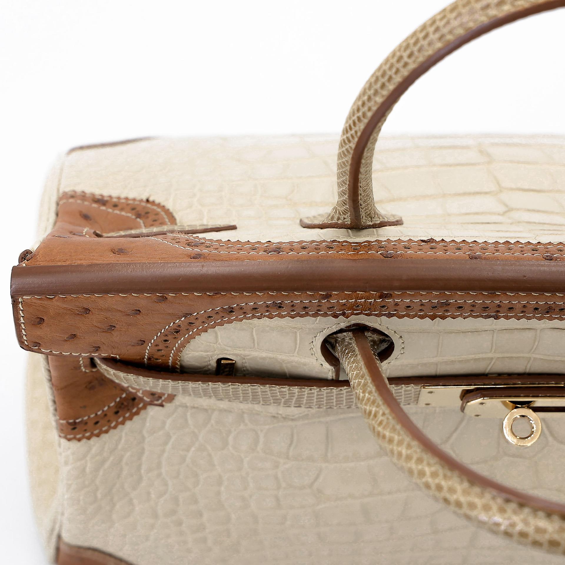 ランク A HERMÈS エルメス バーキンギリーズ 30 ベトン (8L) クロコダイル アリゲーター マット リザード オーストリッチ シャンパンゴールド金具 □R刻印 (2014) - 7