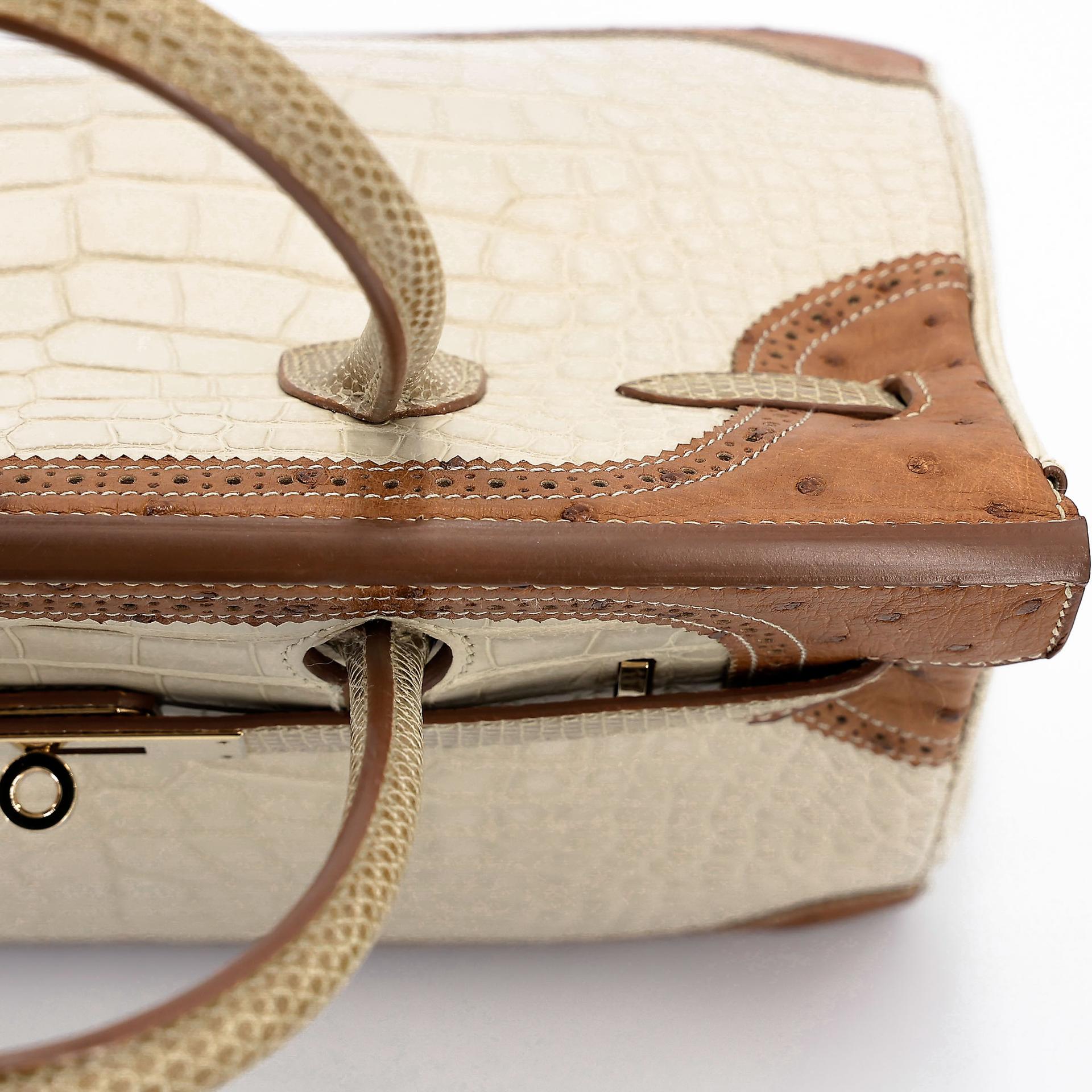 ランク A HERMÈS エルメス バーキンギリーズ 30 ベトン (8L) クロコダイル アリゲーター マット リザード オーストリッチ シャンパンゴールド金具 □R刻印 (2014) - 9