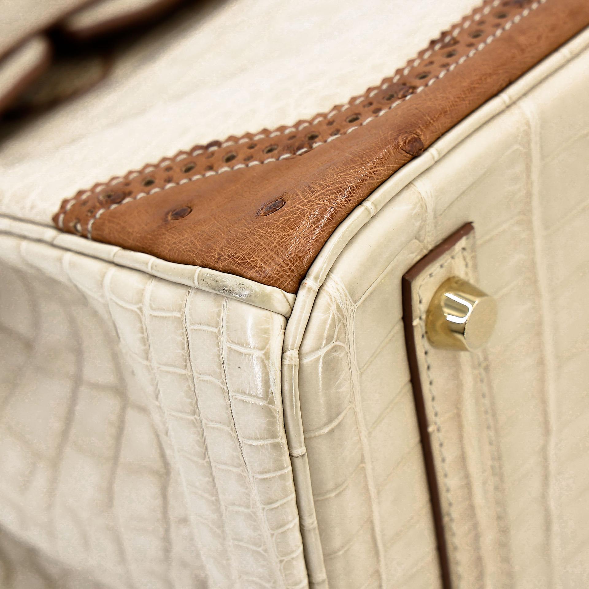 ランク A HERMÈS エルメス バーキンギリーズ 30 ベトン (8L) クロコダイル アリゲーター マット リザード オーストリッチ シャンパンゴールド金具 □R刻印 (2014) - 15