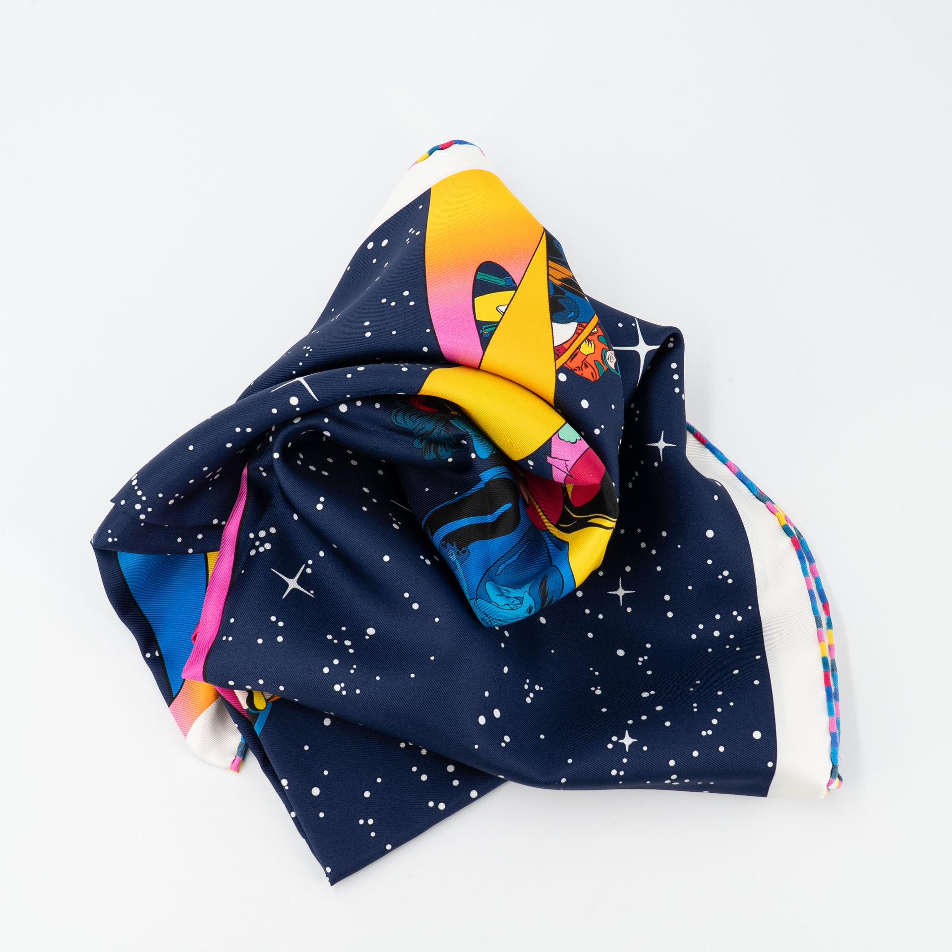 Brand New ( Rank N ) HERMÈS Carre 90 scarf Space Derby Blue Silk - 2