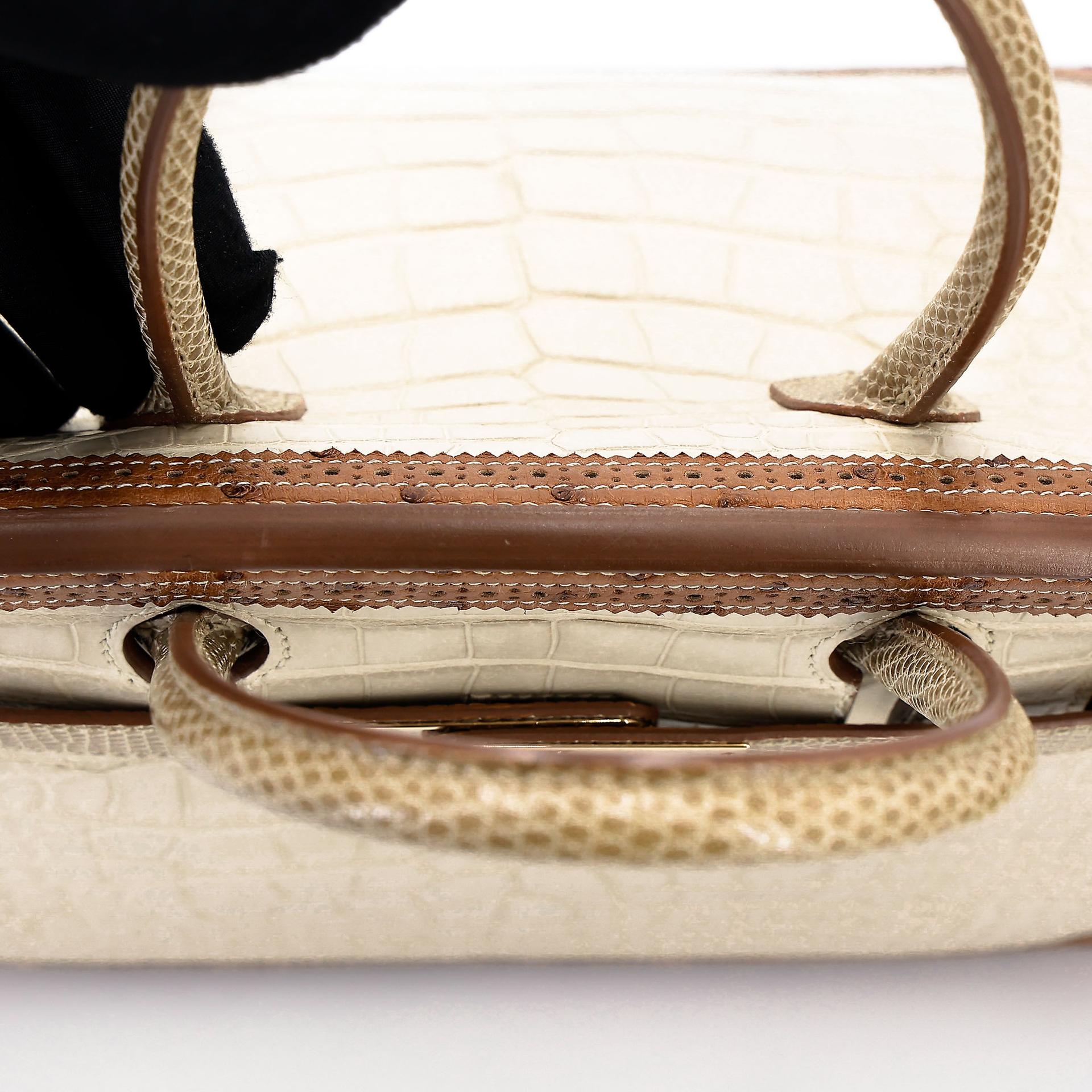 ランク A HERMÈS エルメス バーキンギリーズ 30 ベトン (8L) クロコダイル アリゲーター マット リザード オーストリッチ シャンパンゴールド金具 □R刻印 (2014) - 8