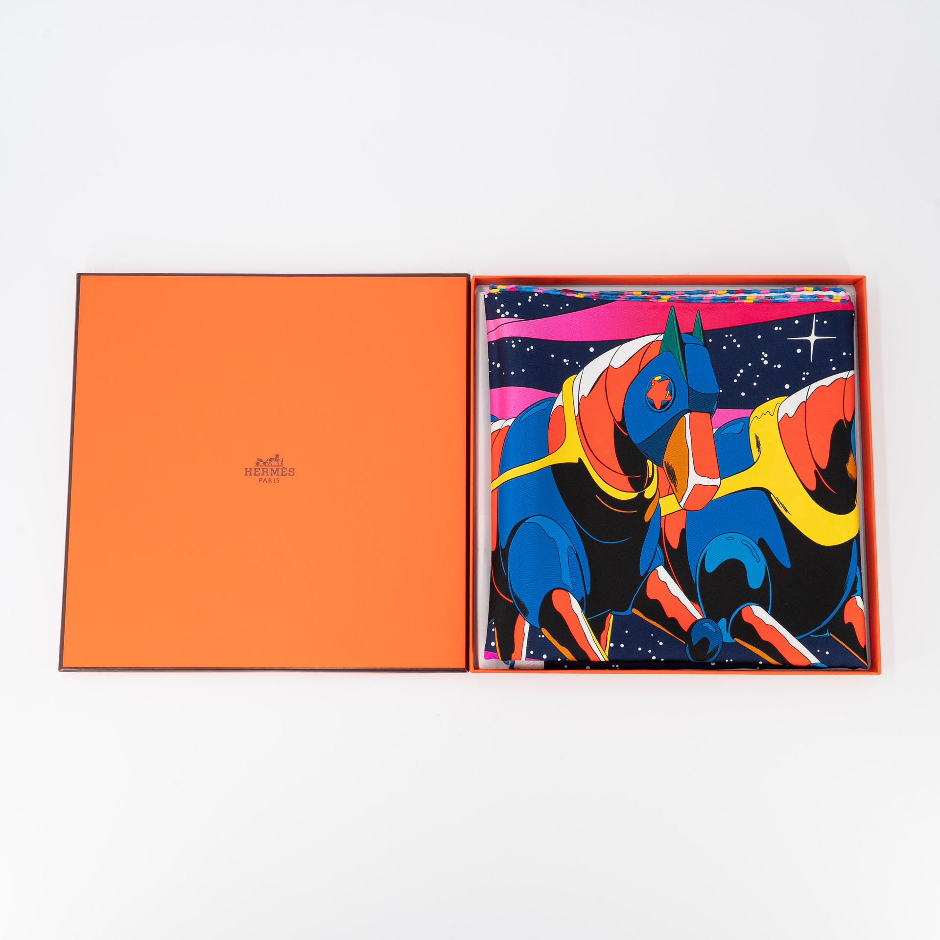 Brand New ( Rank N ) HERMÈS Carre 90 scarf Space Derby Blue Silk - 3