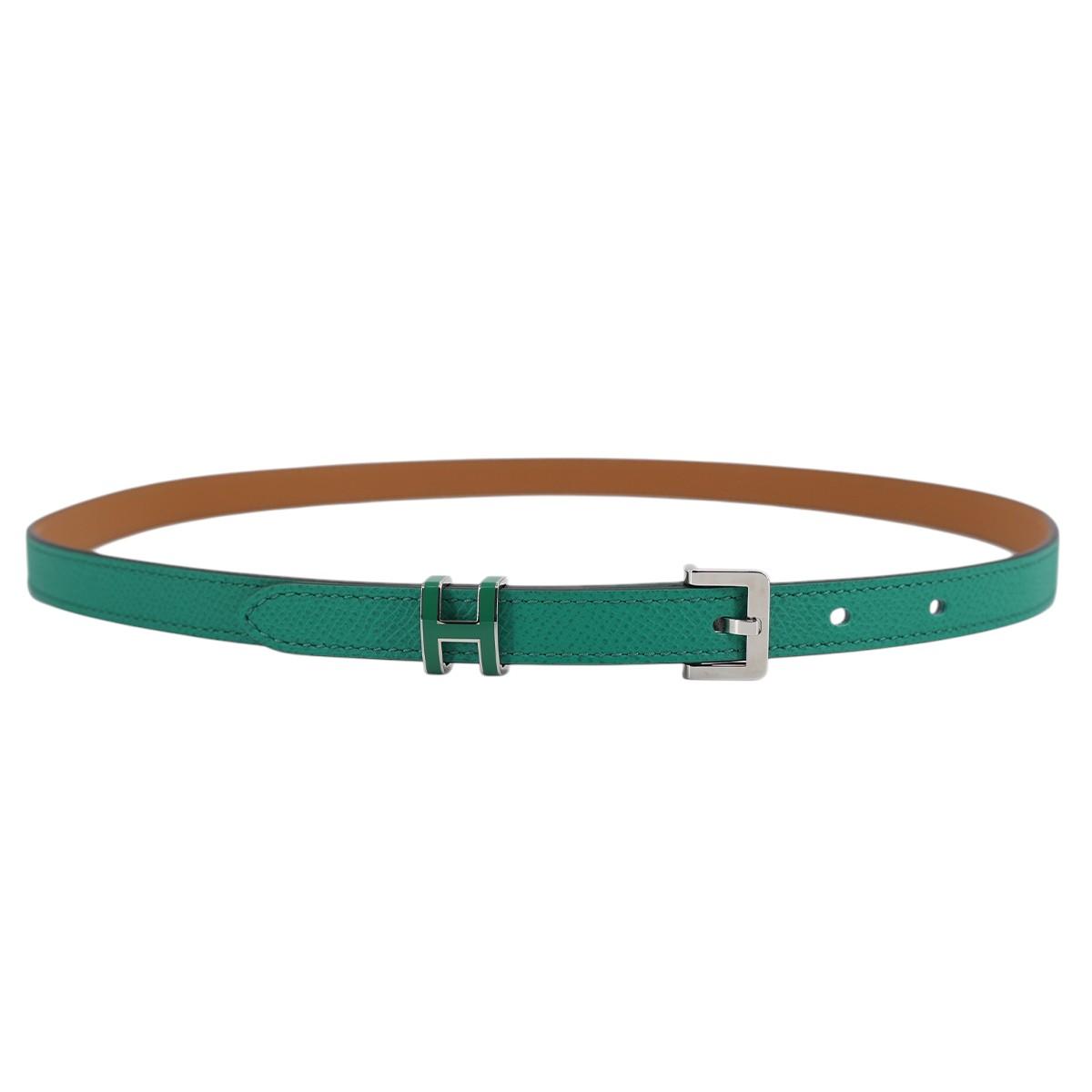 ランク N 新品 HERMÈS エルメス ポップH ベルト ヴェールジェイド エプソン シルバー金具 U刻印 - 1