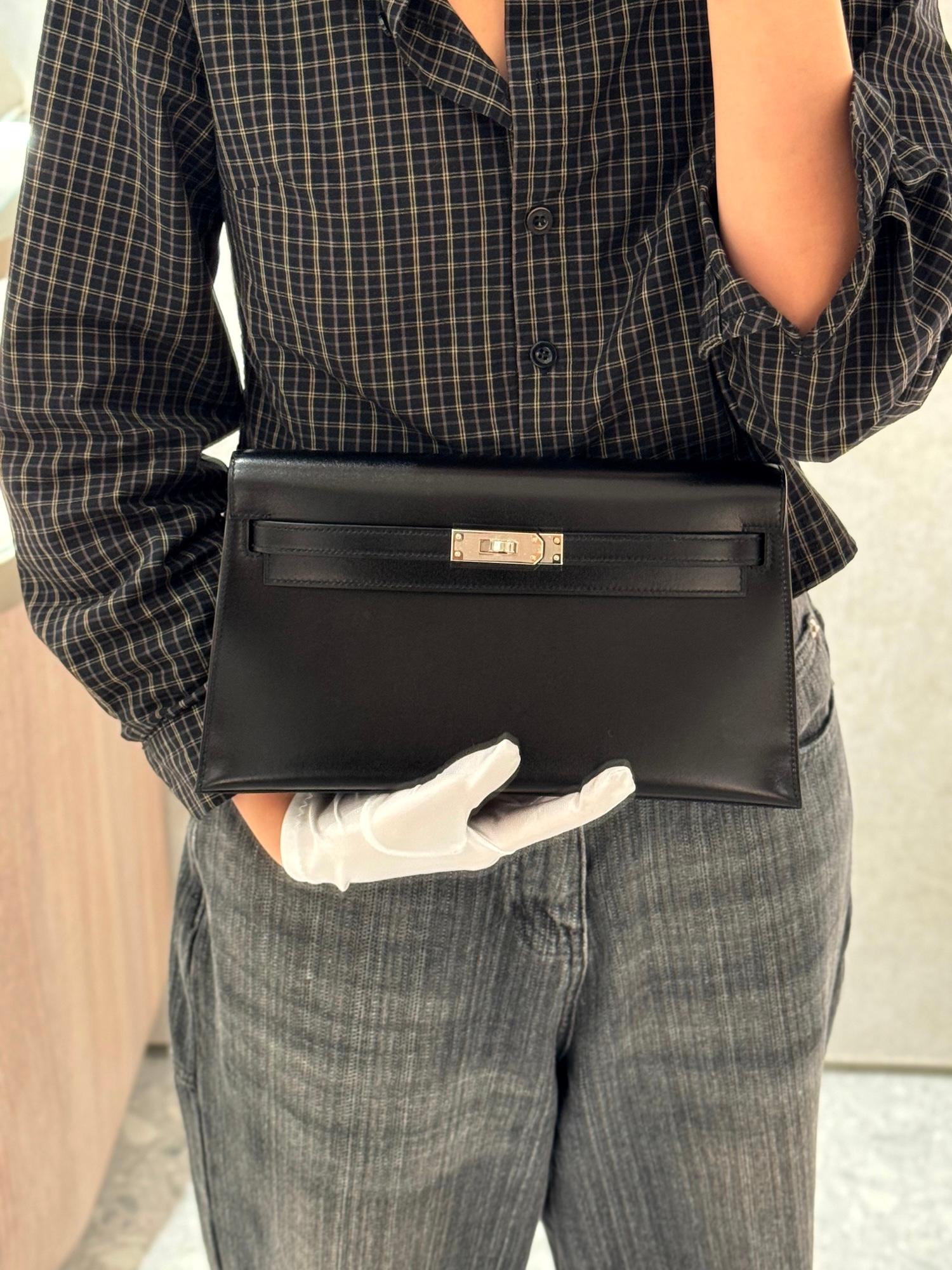 ランク N 新品 HERMÈS エルメス ケリーエラン ブラック (89) ボックスカーフ シルバー金具 K刻印 (2025) - 3