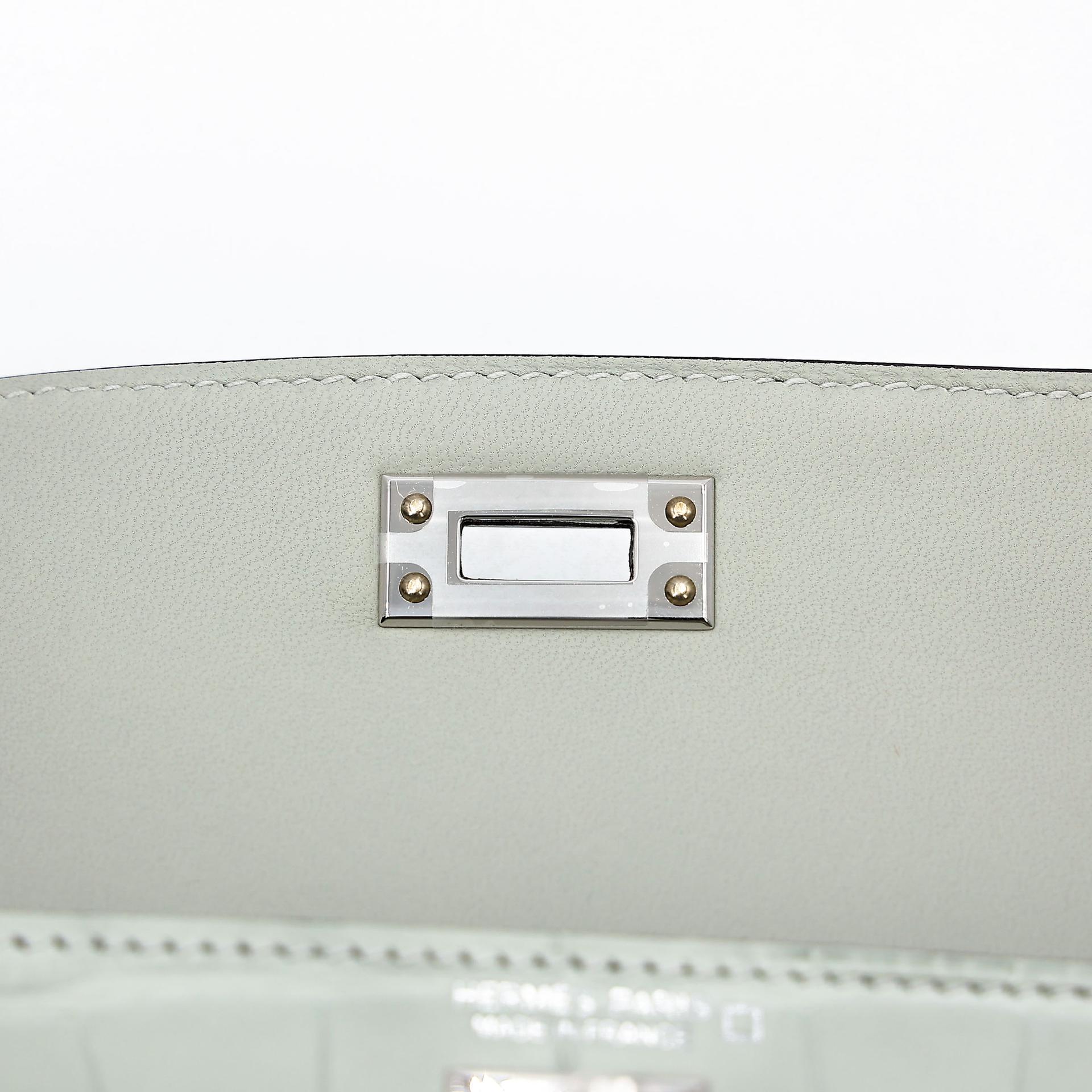 全新 HERMÈS 愛馬仕 Mini Kelly 二代 0W Gris Neve 冰晶灰 □ 短吻鱷 霧面 銀扣 K刻 2025年 - 14