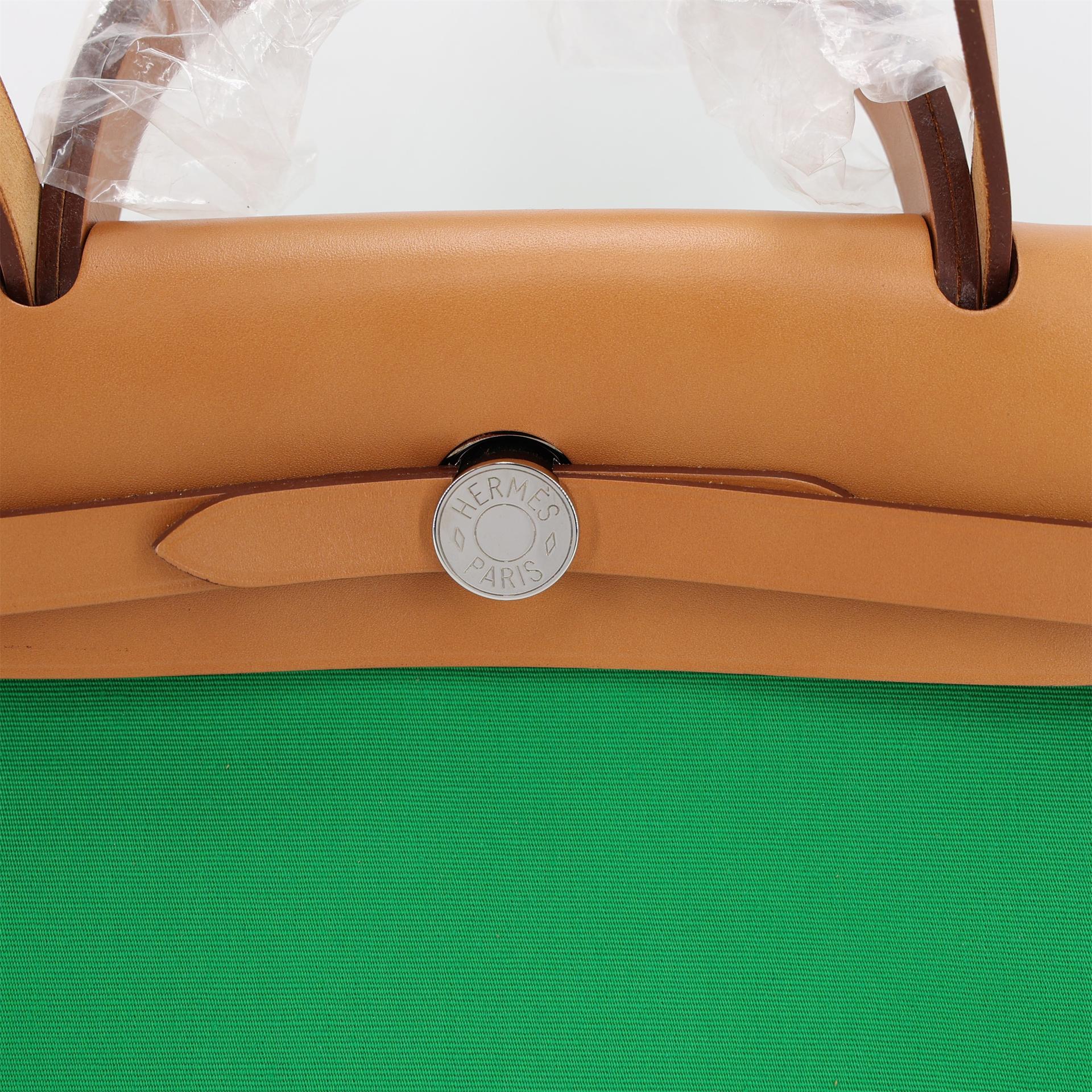 SA超美品 HERMÈS 愛馬仕 Herbag Zip 31 PM 1K 竹子綠 Bamboo Vache Hunter皮 帆布 銀扣 □R刻 2014年 - 12