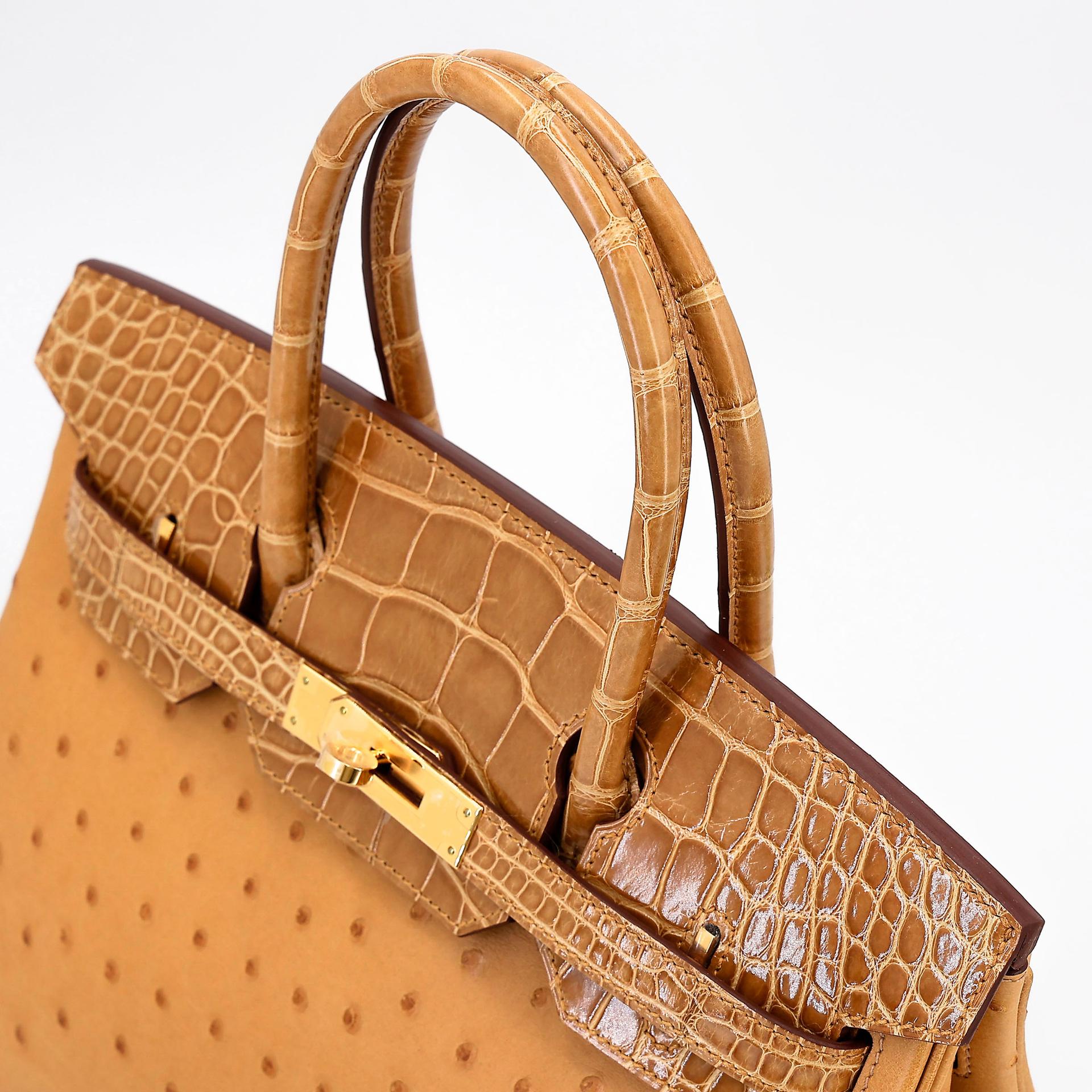 Unused ( Rank NS ) HERMÈS Birkin 30 Tabac Camel (24) Shiny Alligator Ostrich Gold hardware Z (2021) - 5