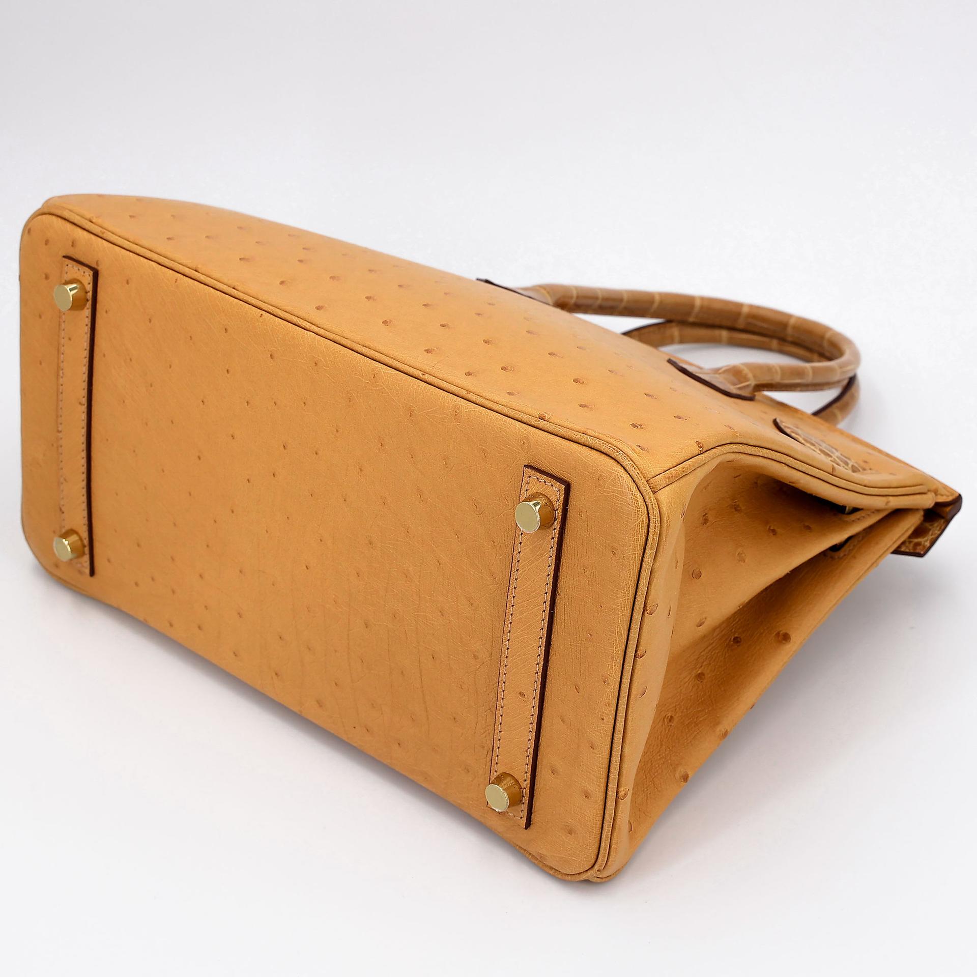 Unused ( Rank NS ) HERMÈS Birkin 30 Tabac Camel (24) Shiny Alligator Ostrich Gold hardware Z (2021) - 8