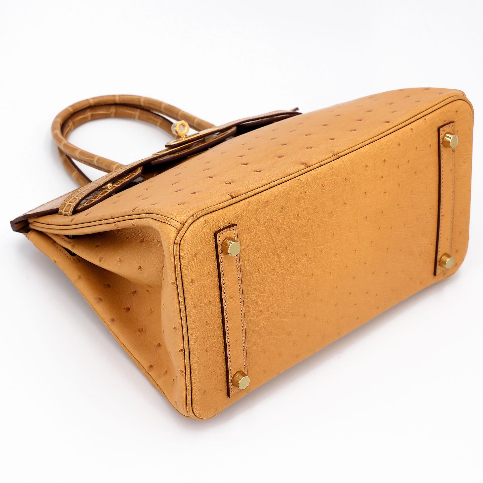 Unused ( Rank NS ) HERMÈS Birkin 30 Tabac Camel (24) Shiny Alligator Ostrich Gold hardware Z (2021) - 7