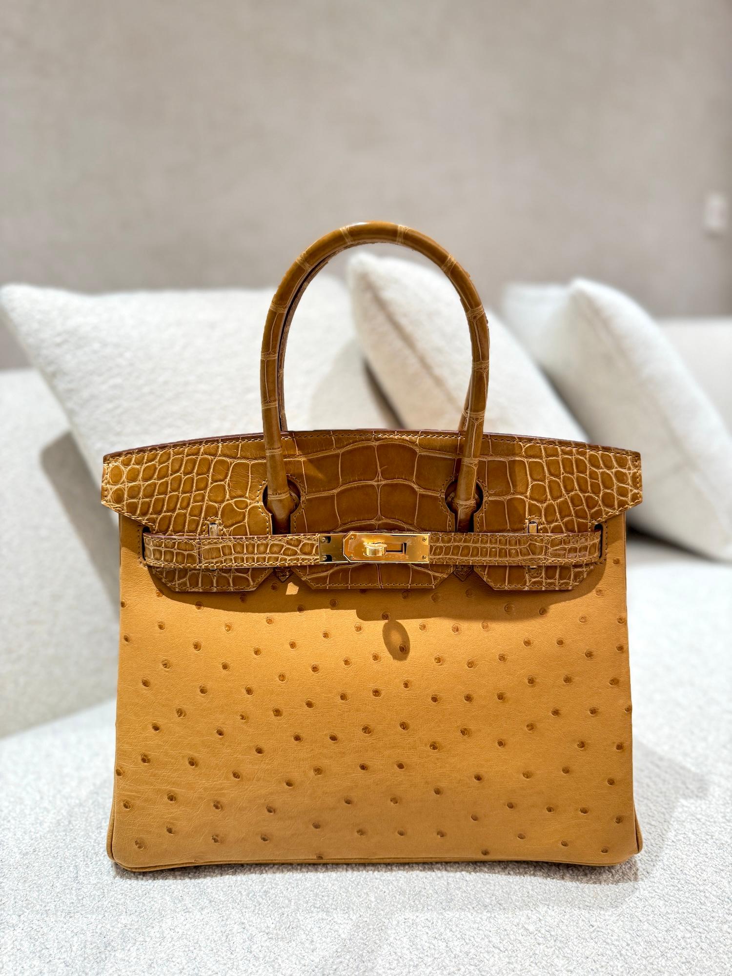 Unused ( Rank NS ) HERMÈS Birkin 30 Tabac Camel (24) Shiny Alligator Ostrich Gold hardware Z (2021) - 4