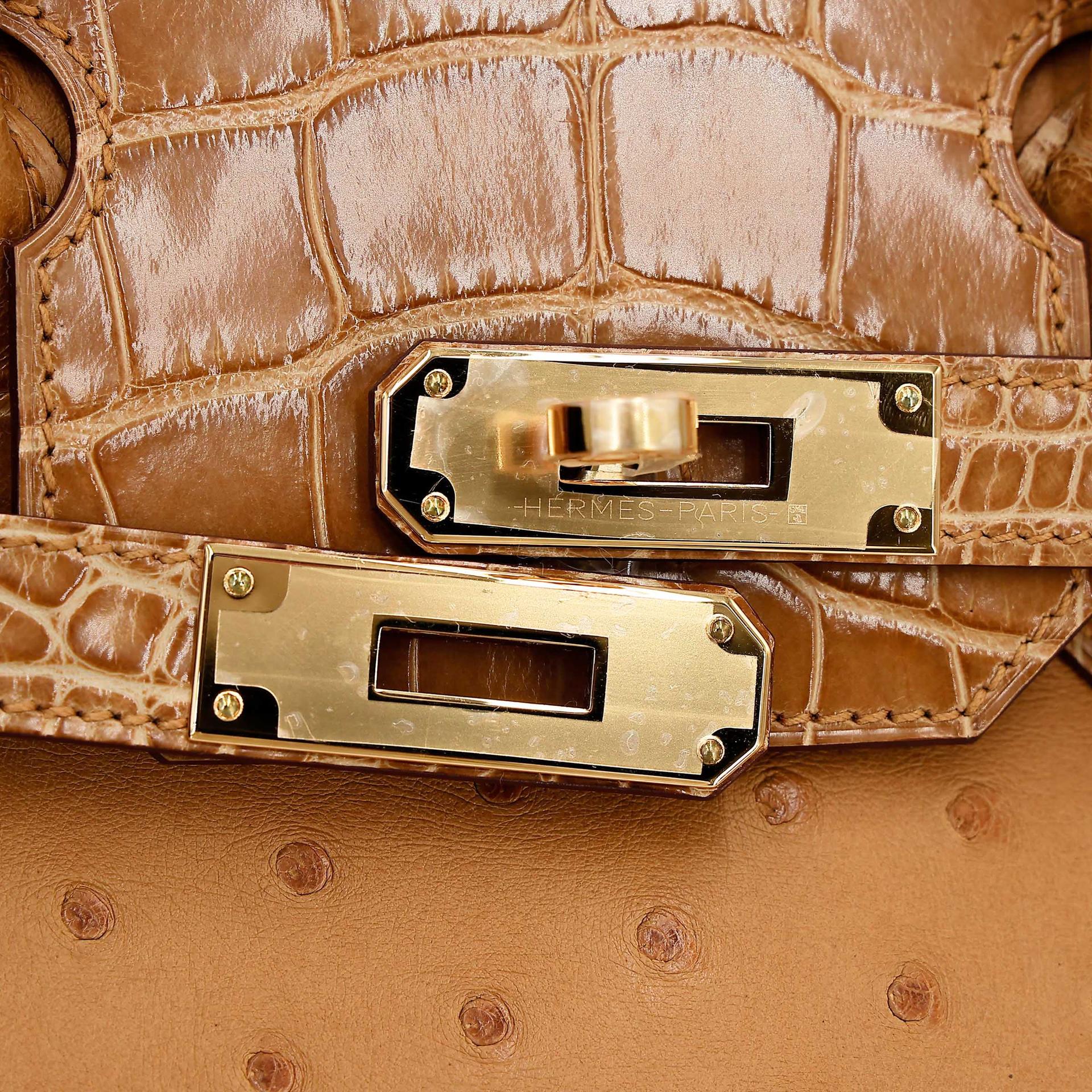 Unused ( Rank NS ) HERMÈS Birkin 30 Tabac Camel (24) Shiny Alligator Ostrich Gold hardware Z (2021) - 10