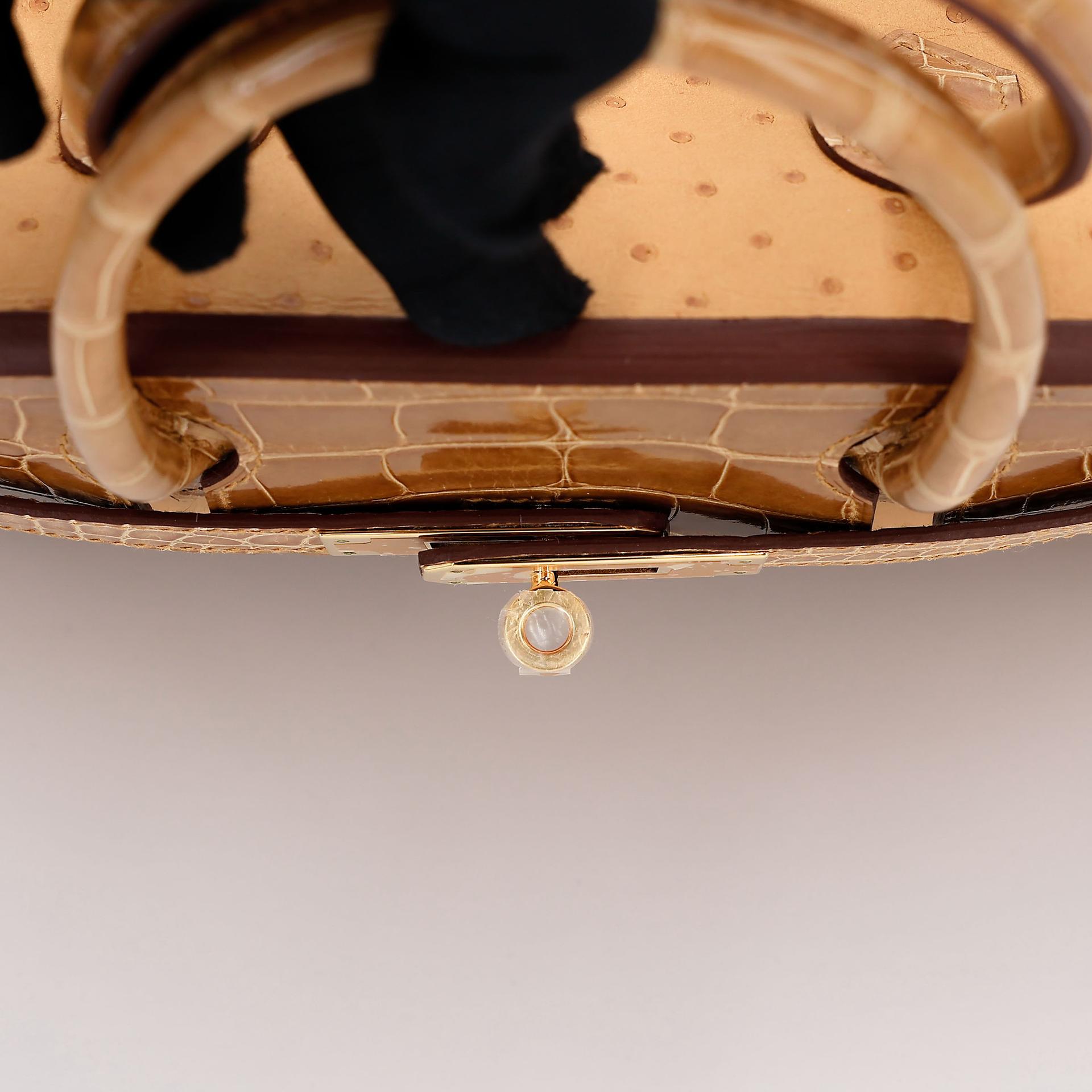 Unused ( Rank NS ) HERMÈS Birkin 30 Tabac Camel (24) Shiny Alligator Ostrich Gold hardware Z (2021) - 11