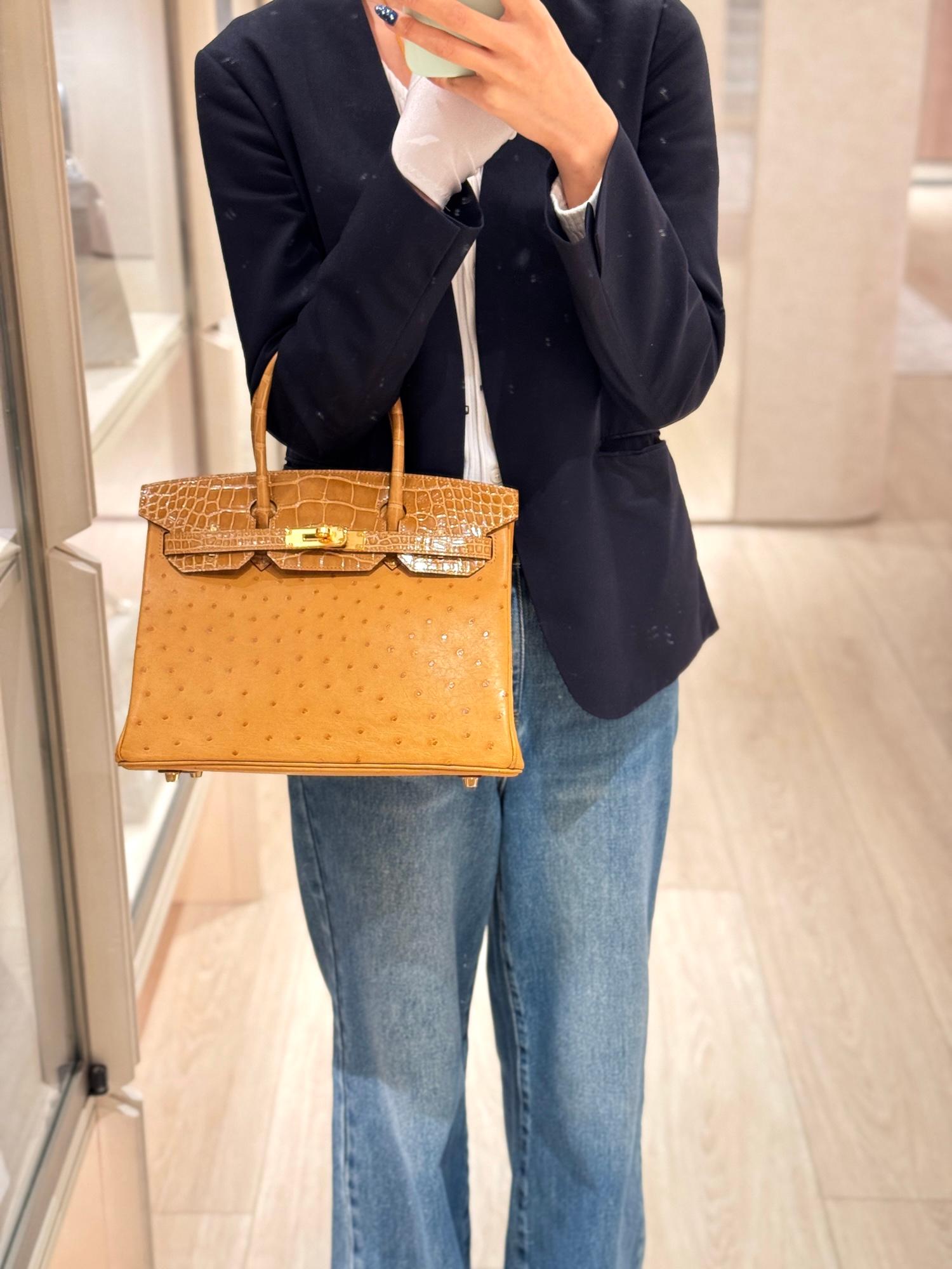 Unused ( Rank NS ) HERMÈS Birkin 30 Tabac Camel (24) Shiny Alligator Ostrich Gold hardware Z (2021) - 3