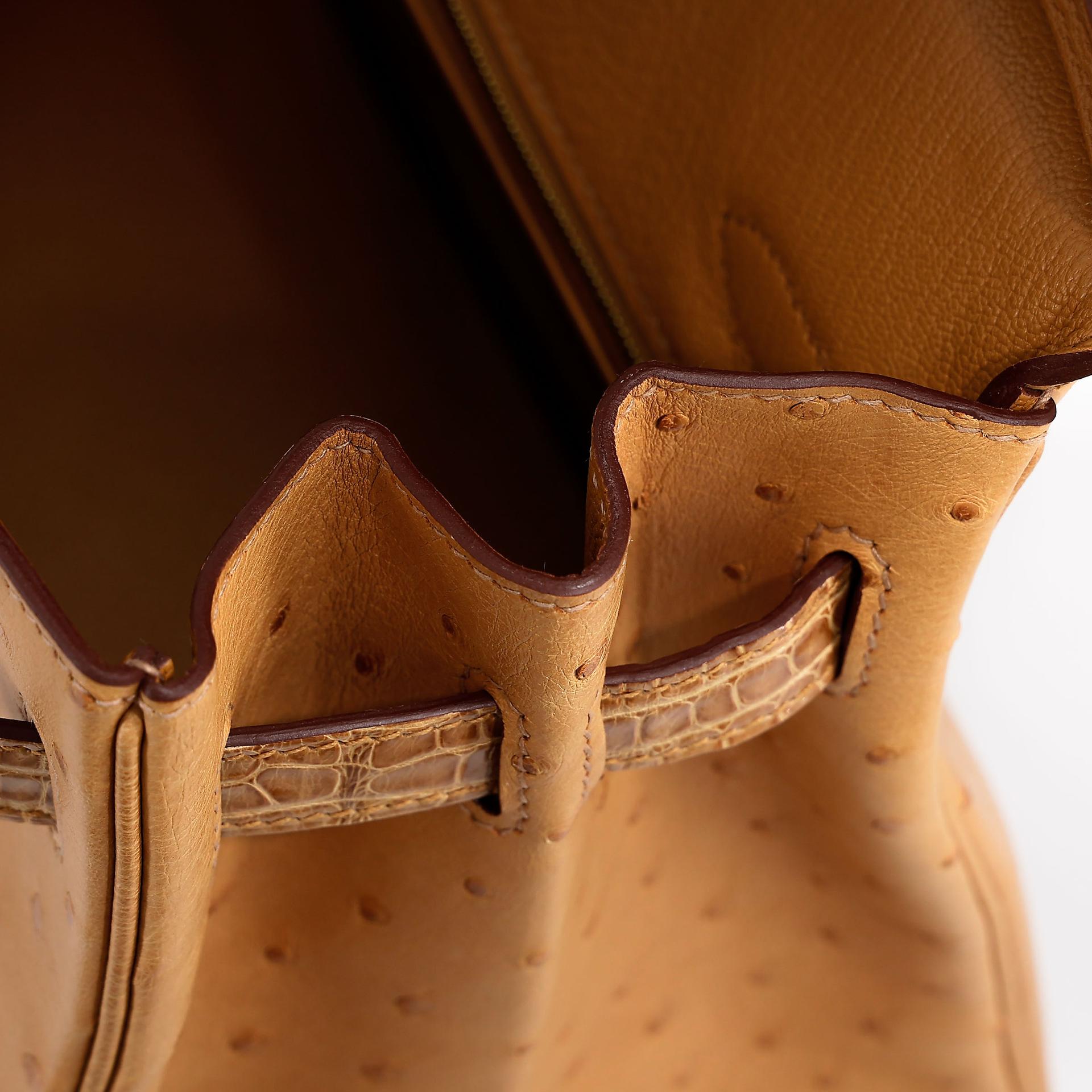 Unused ( Rank NS ) HERMÈS Birkin 30 Tabac Camel (24) Shiny Alligator Ostrich Gold hardware Z (2021) - 16