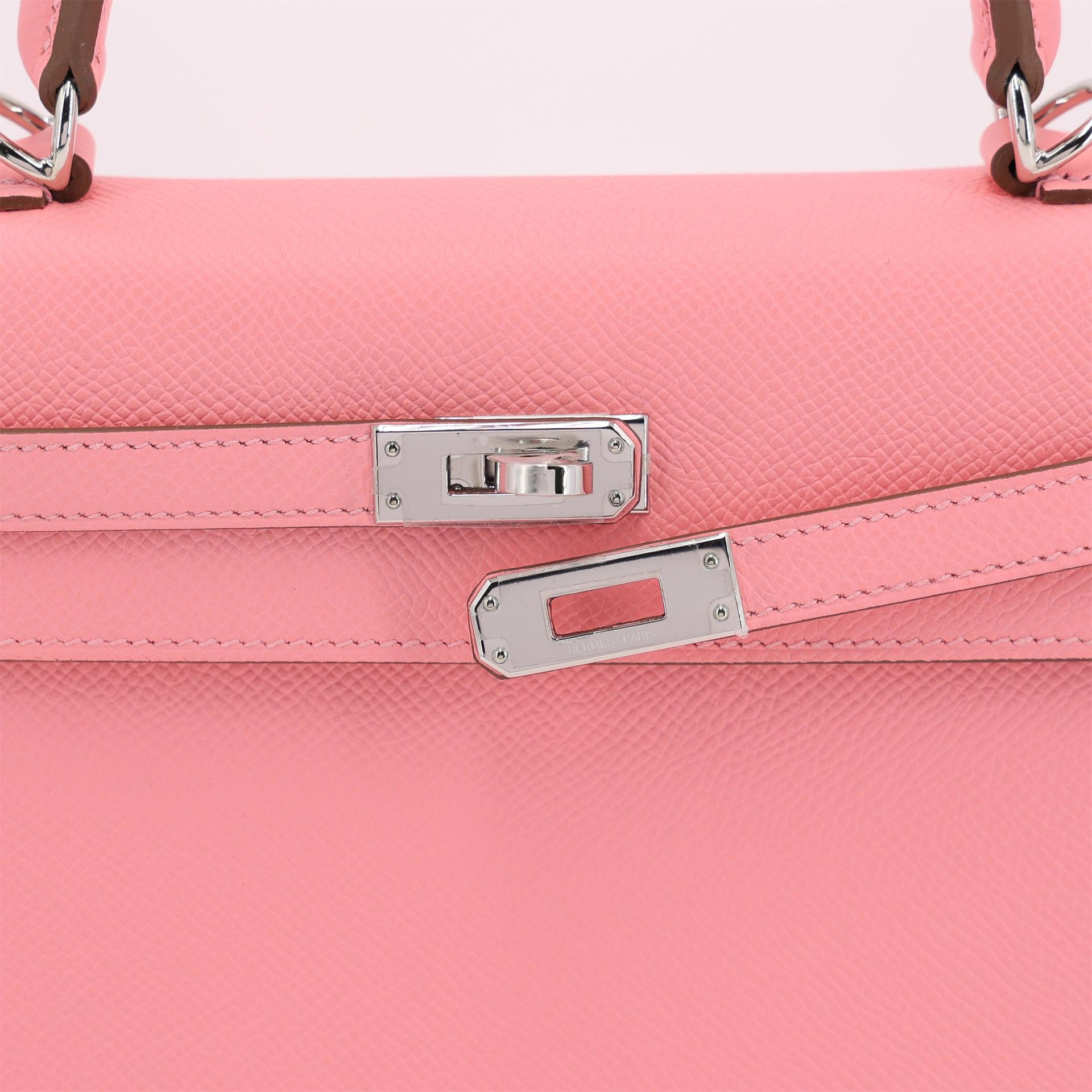 Brand New ( Rank N ) HERMÈS Kelly 25 Sellier Rose Confetti (1Q) Epsom Palladium hardware W (2024) - 12