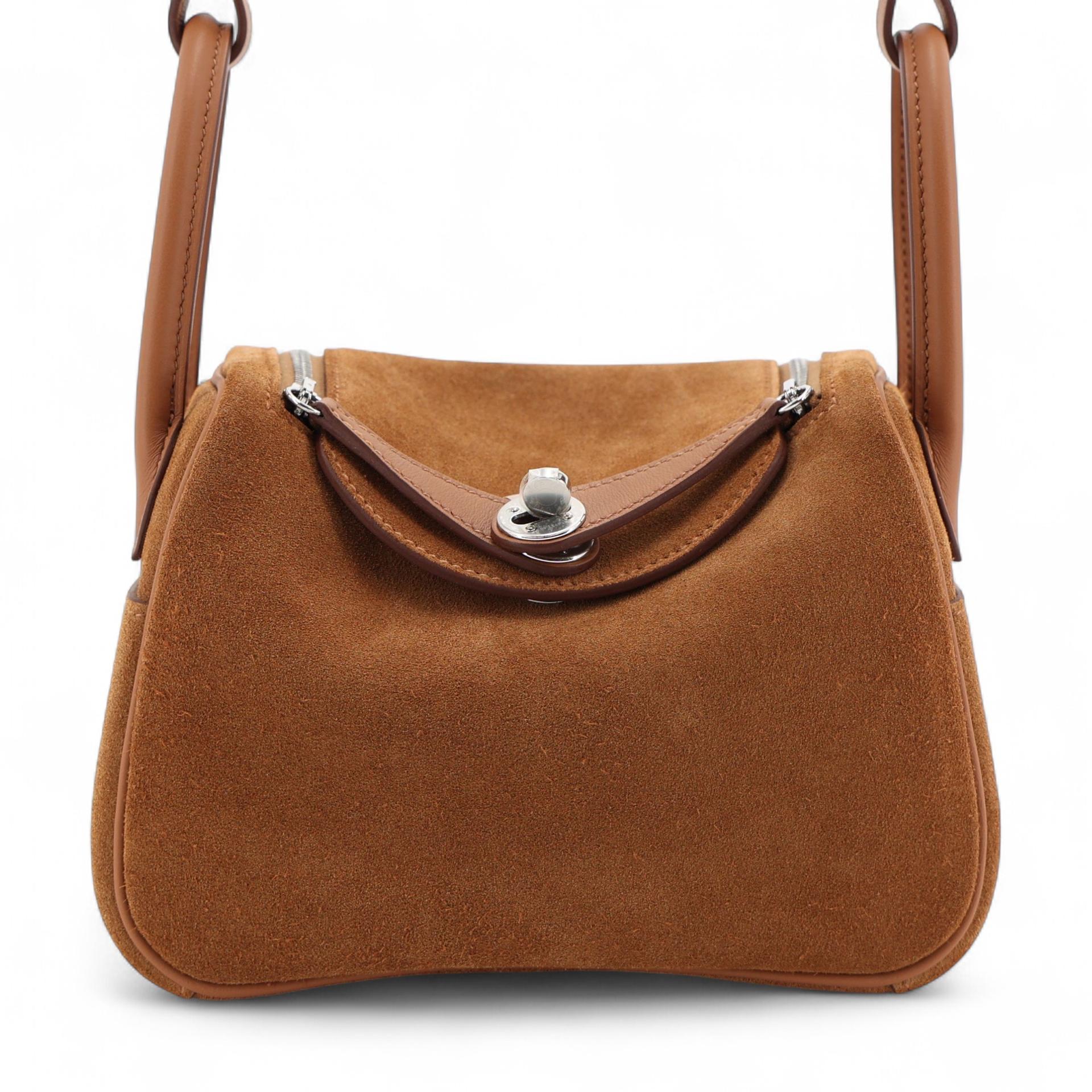 Brand New ( Rank N ) HERMÈS Mini Lindy II Chamois Gold (37) Grizzly Swift Palladium hardware K (2025) - 1