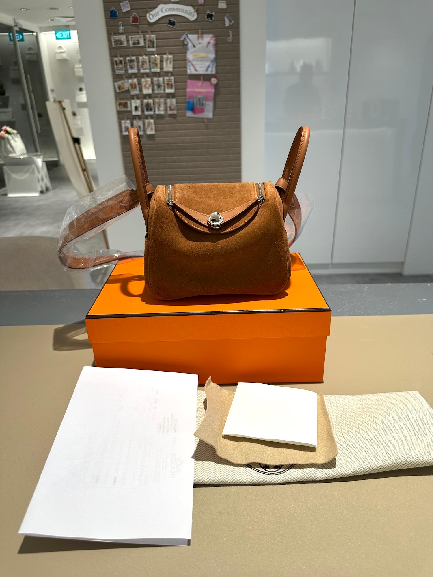 Brand New ( Rank N ) HERMÈS Mini Lindy II Chamois Gold (37) Grizzly Swift Palladium hardware K (2025) - 14