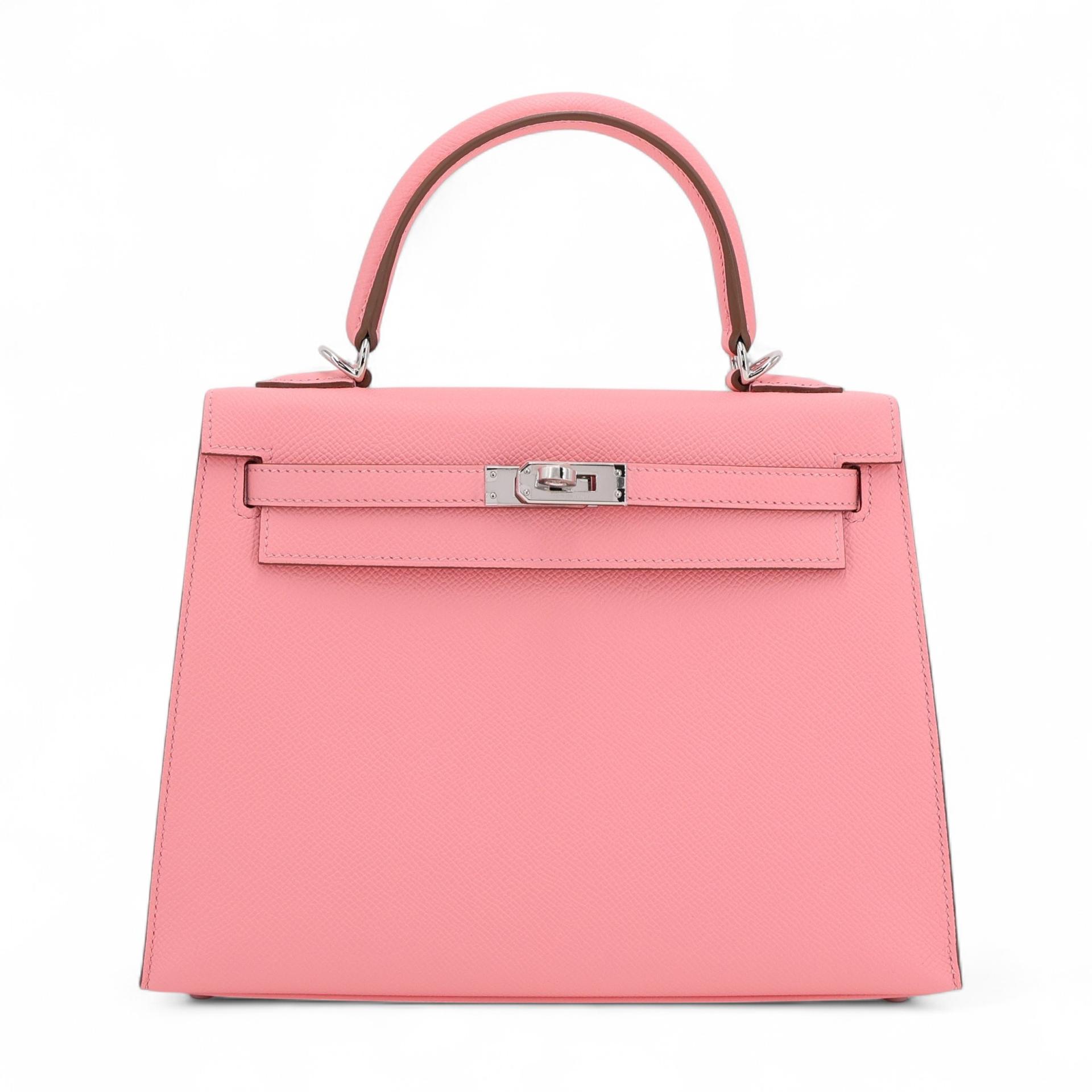 Brand New ( Rank N ) HERMÈS Kelly 25 Sellier Rose Confetti (1Q) Epsom Palladium hardware W (2024) - 1