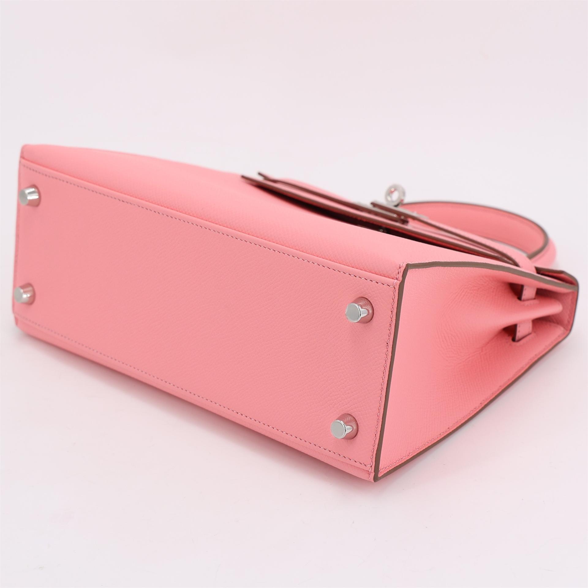 Brand New ( Rank N ) HERMÈS Kelly 25 Sellier Rose Confetti (1Q) Epsom Palladium hardware W (2024) - 9