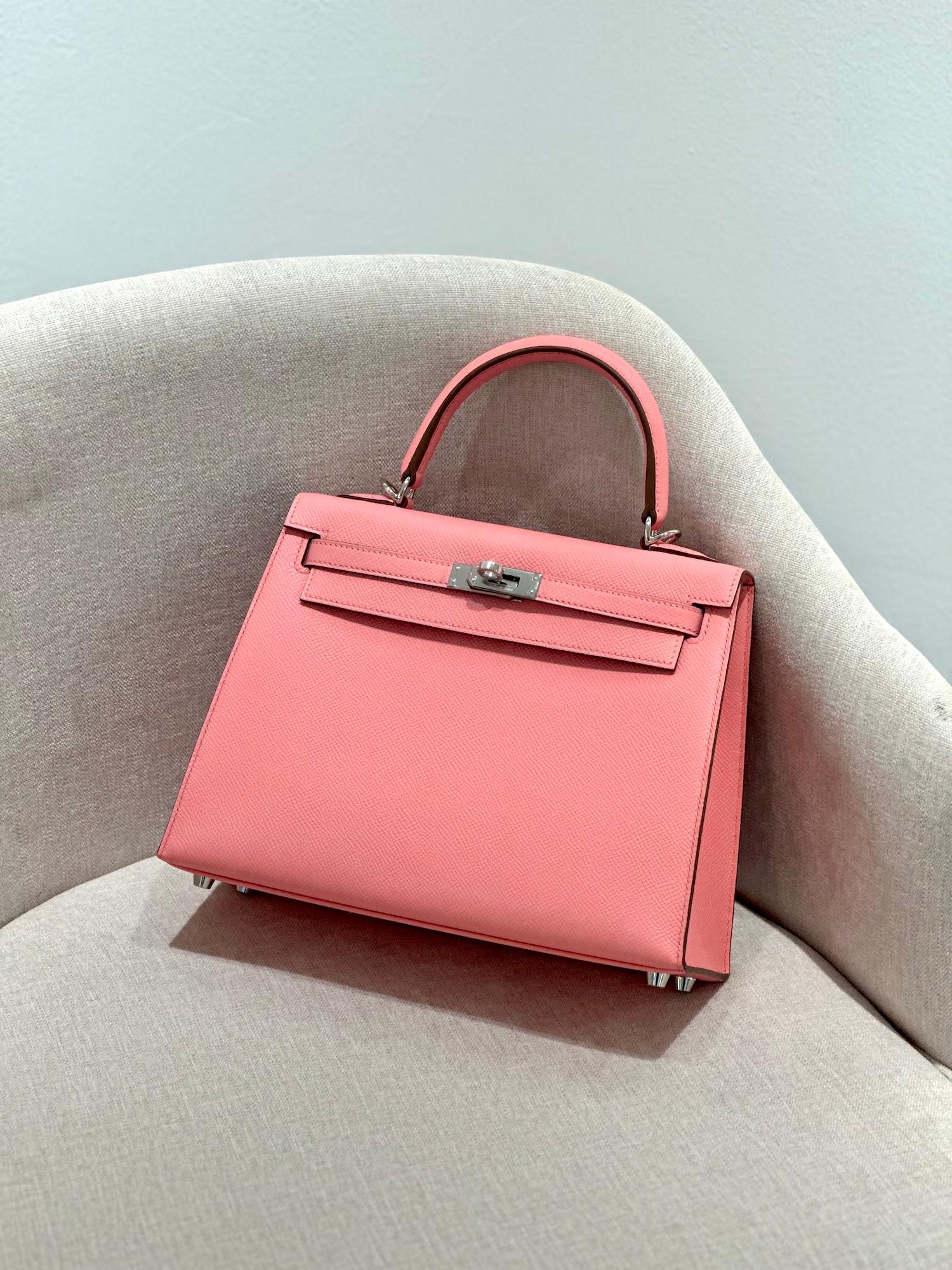 Brand New ( Rank N ) HERMÈS Kelly 25 Sellier Rose Confetti (1Q) Epsom Palladium hardware W (2024) - 4