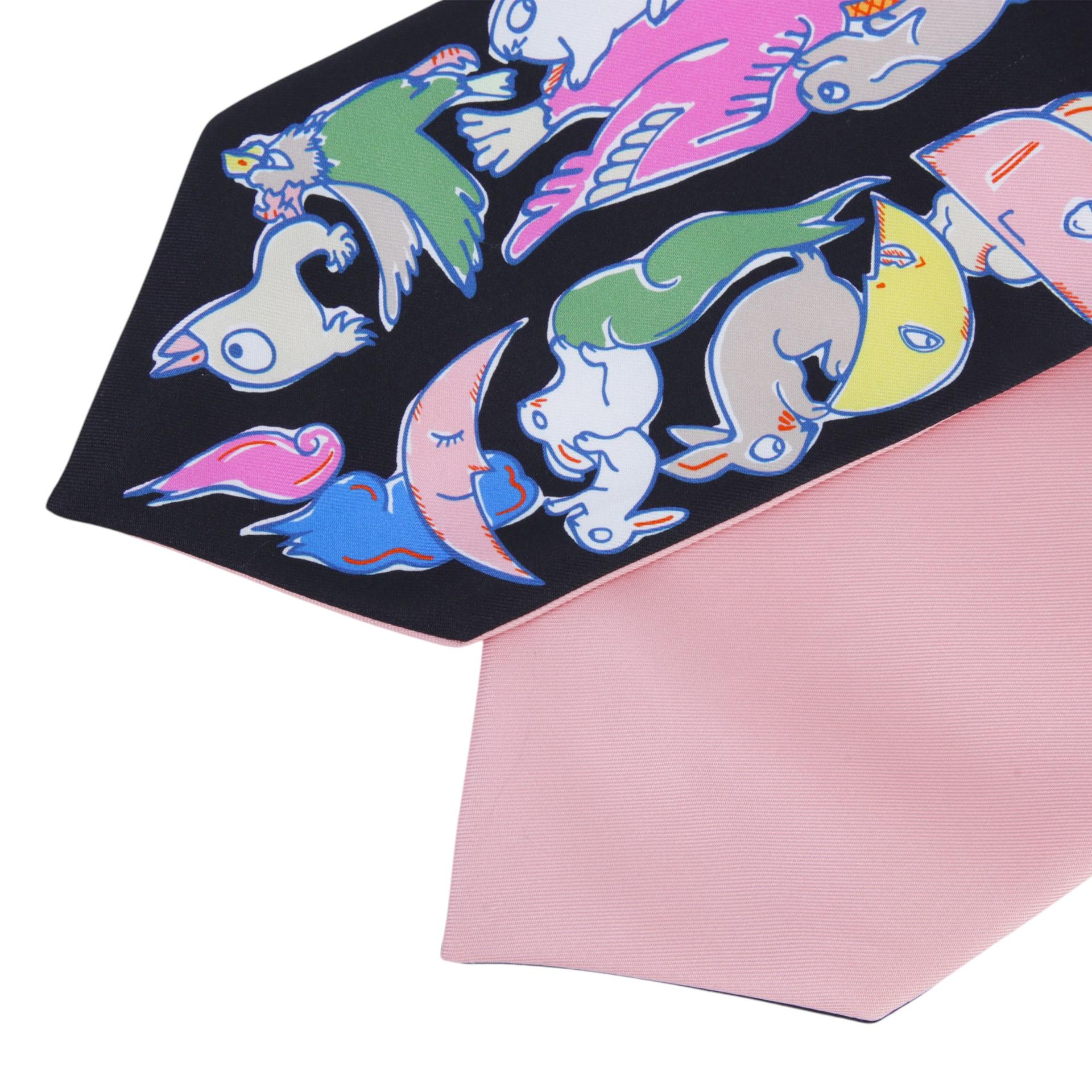Unused ( Rank NS ) HERMÈS Twill up Mille et Un Lapins Souatine Black Pink Silk - 3