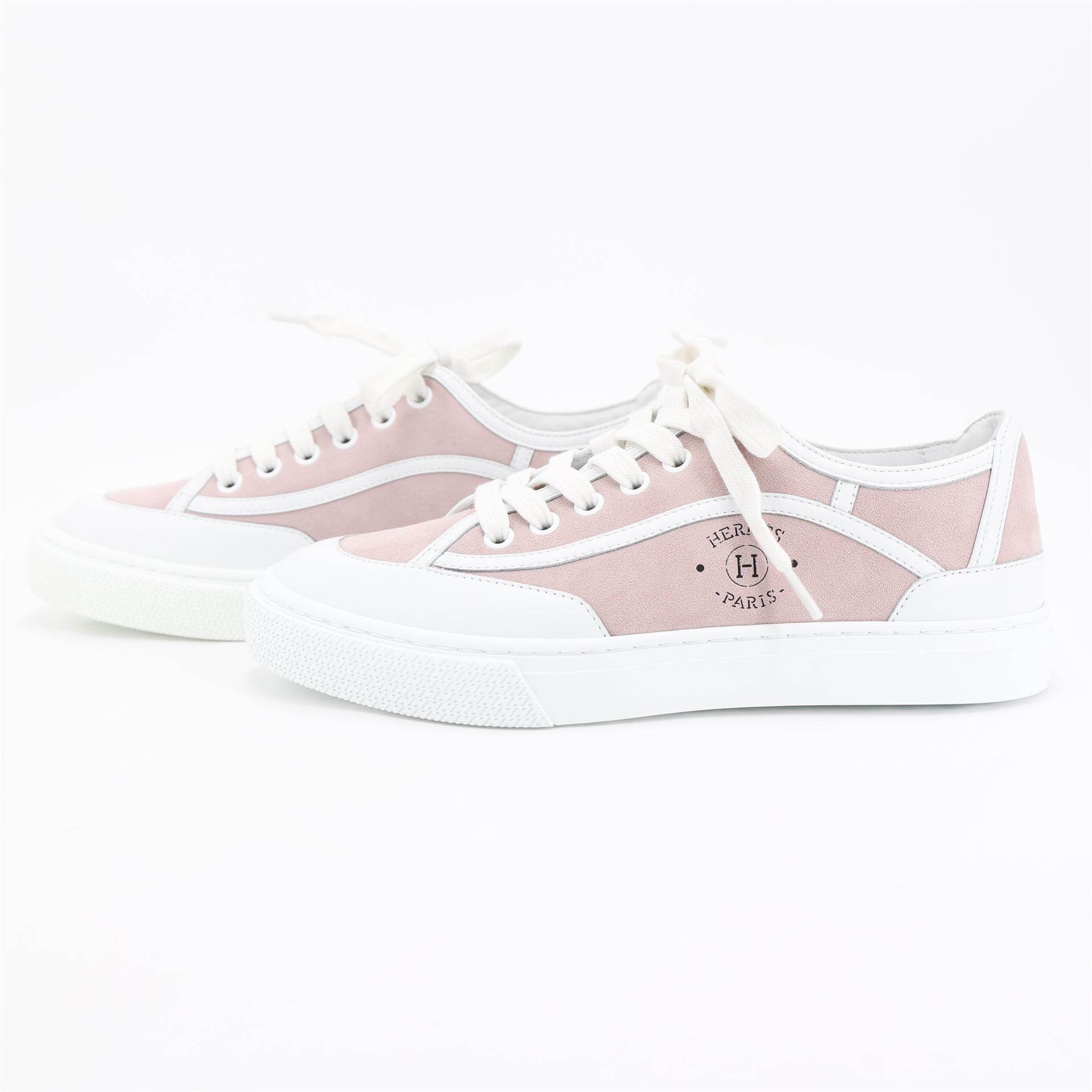 Brand New ( Rank N ) HERMÈS Get sneaker Pink White Chevre - 3