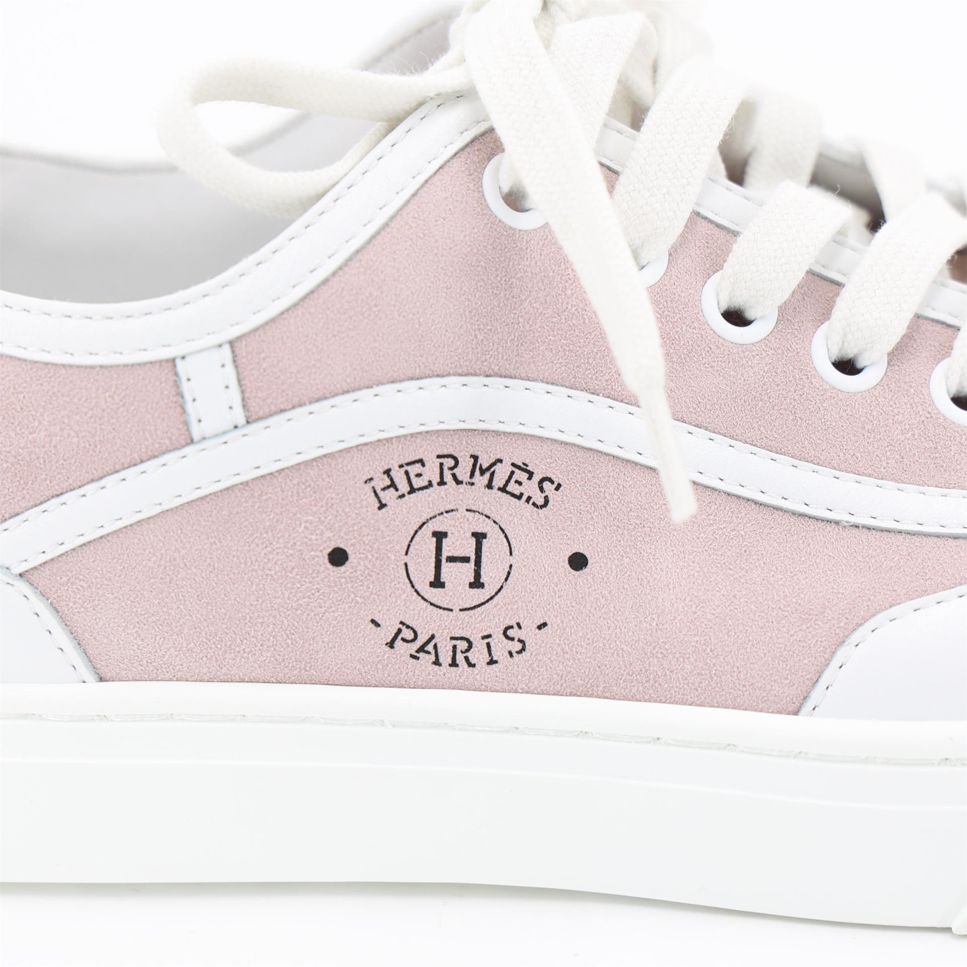 Brand New ( Rank N ) HERMÈS Get sneaker Pink White Chevre - 4