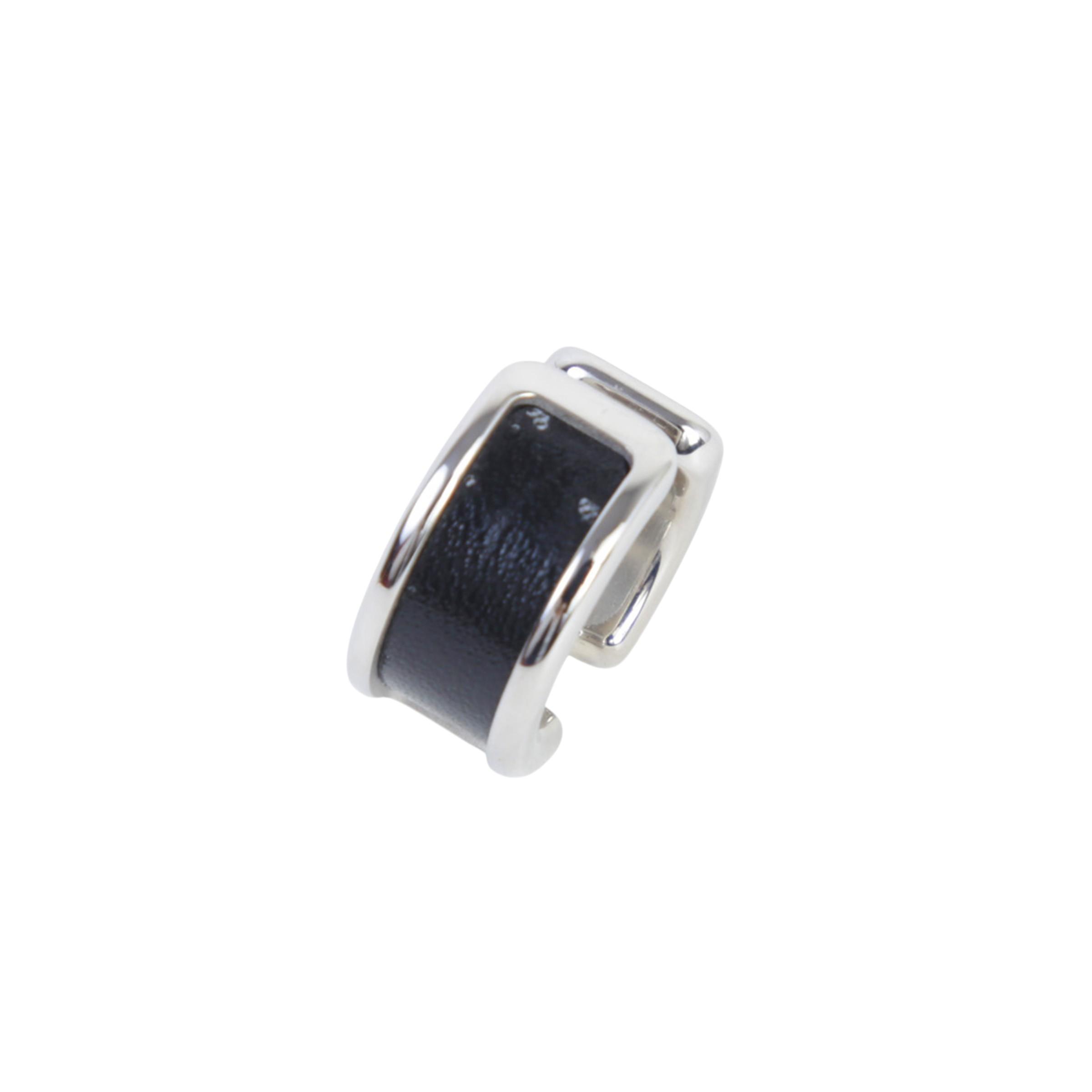 Very Good ( Rank A) HERMÈS Olympe ear cuff small model Noir (89) Leather Palladium hardware - 4