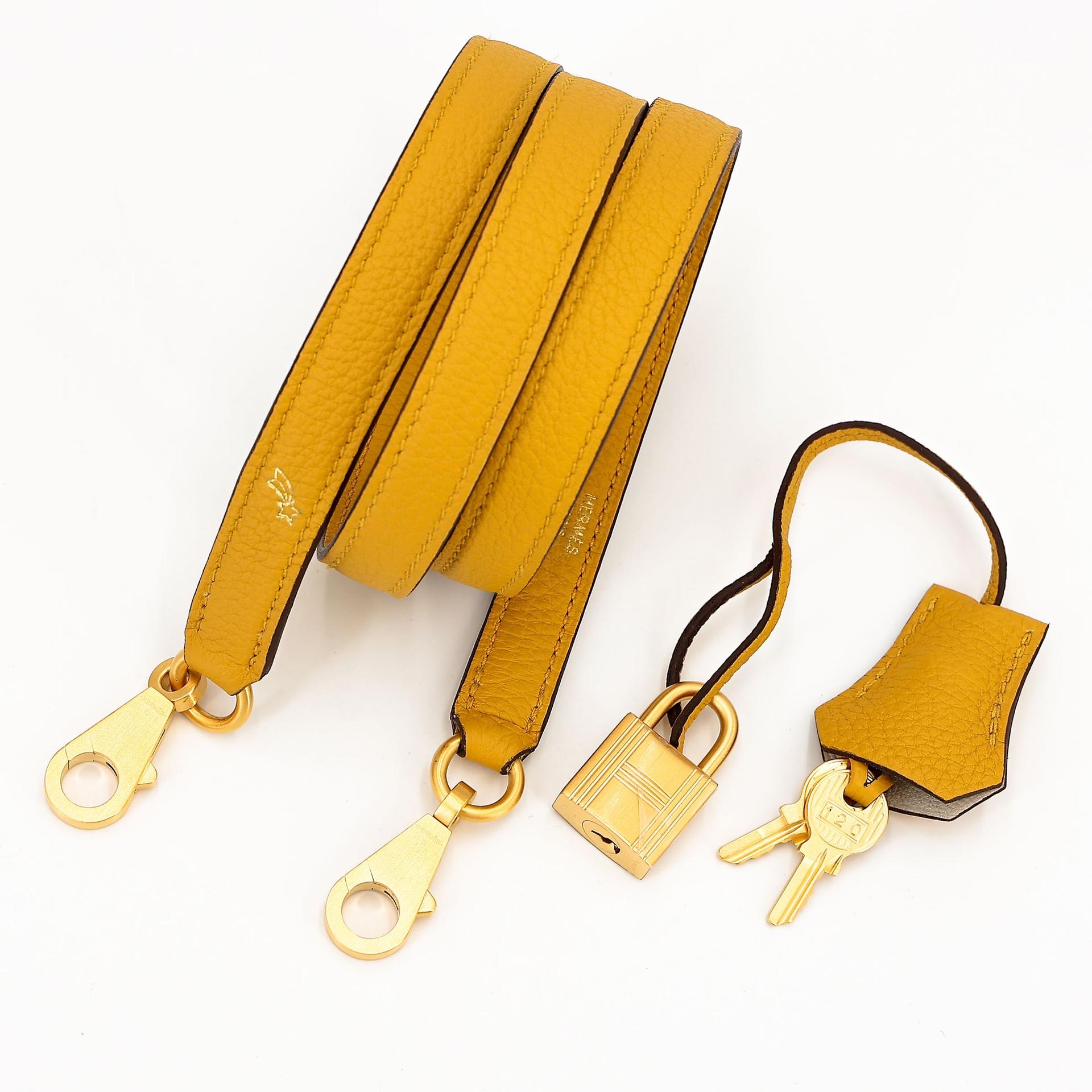 Excellent ( Rank SA ) HERMÈS Special Order Kelly 25 HSS Craie (10) Jaune Ambre (9D) Togo Brushed Gold hardware Z (2021) - 30