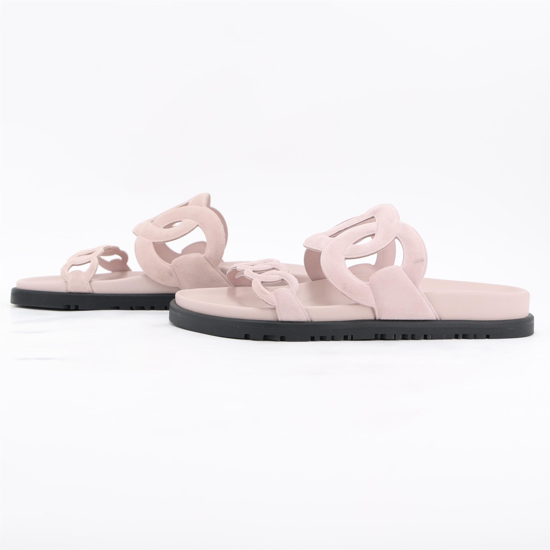 Brand New ( Rank N ) HERMÈS Extra Sandals Pink Chevre - 3