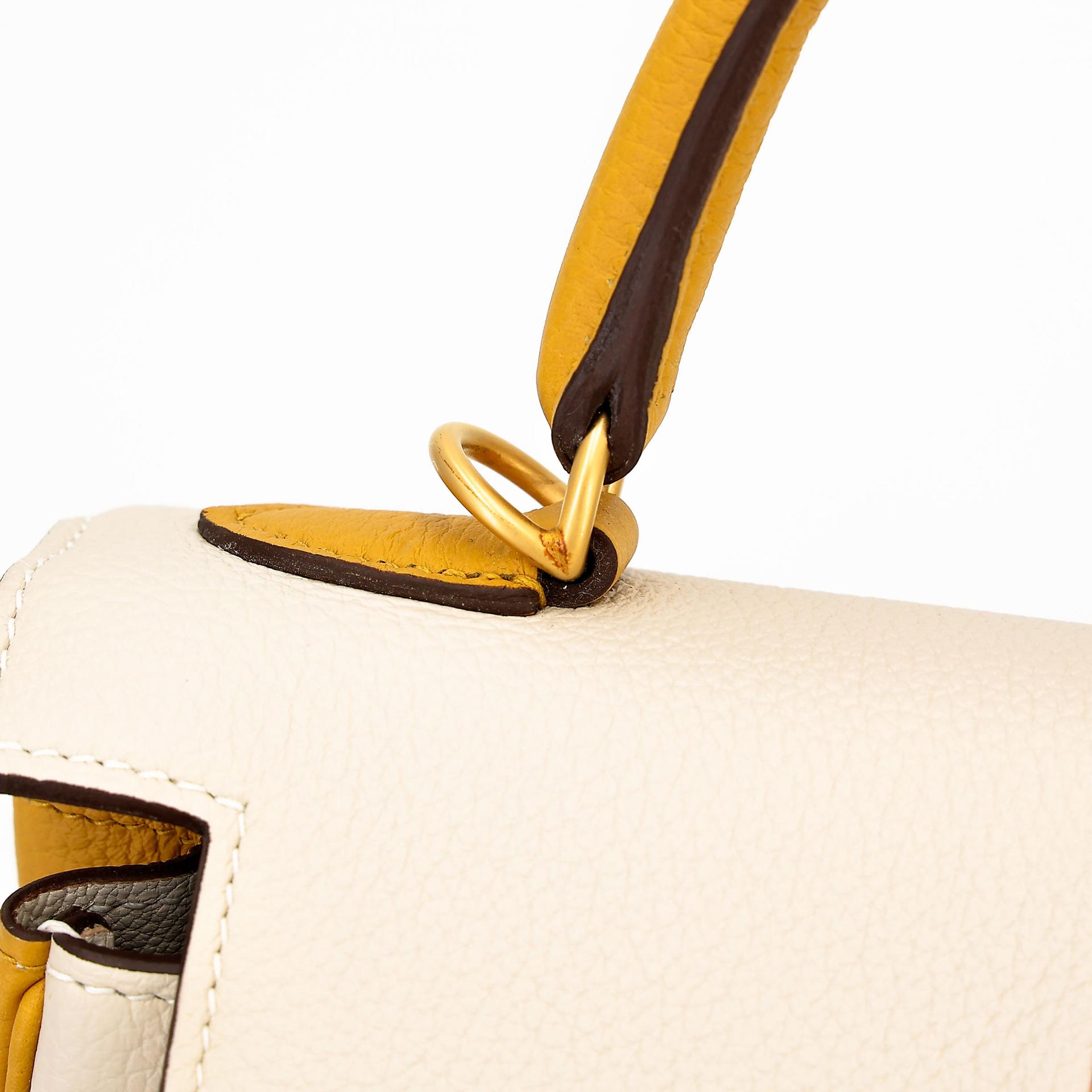 Excellent ( Rank SA ) HERMÈS Special Order Kelly 25 HSS Craie (10) Jaune Ambre (9D) Togo Brushed Gold hardware Z (2021) - 21