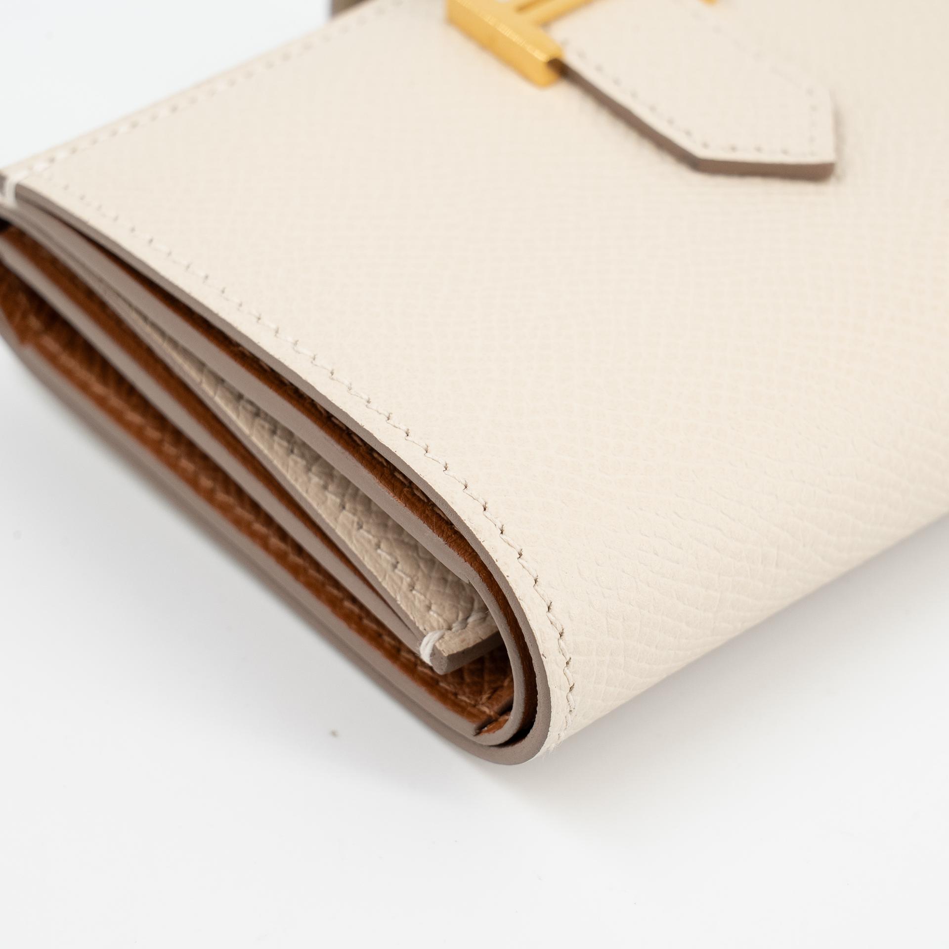 Excellent ( Rank SA ) HERMÈS Bearn Combine Tri-fold Wallet Craie (10) Epsom Gold hardware W (2024) - 21