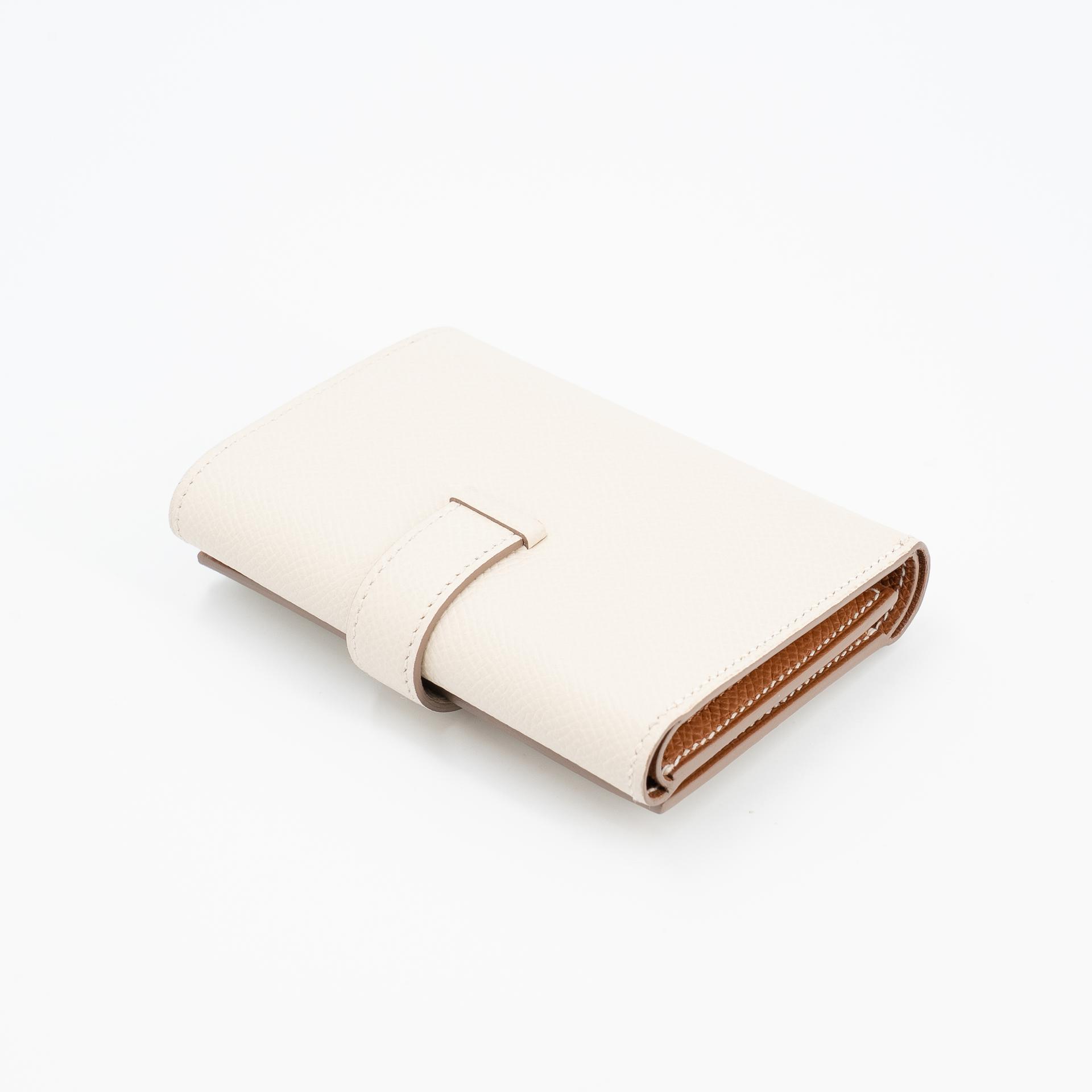 Excellent ( Rank SA ) HERMÈS Bearn Combine Tri-fold Wallet Craie (10) Epsom Gold hardware W (2024) - 8