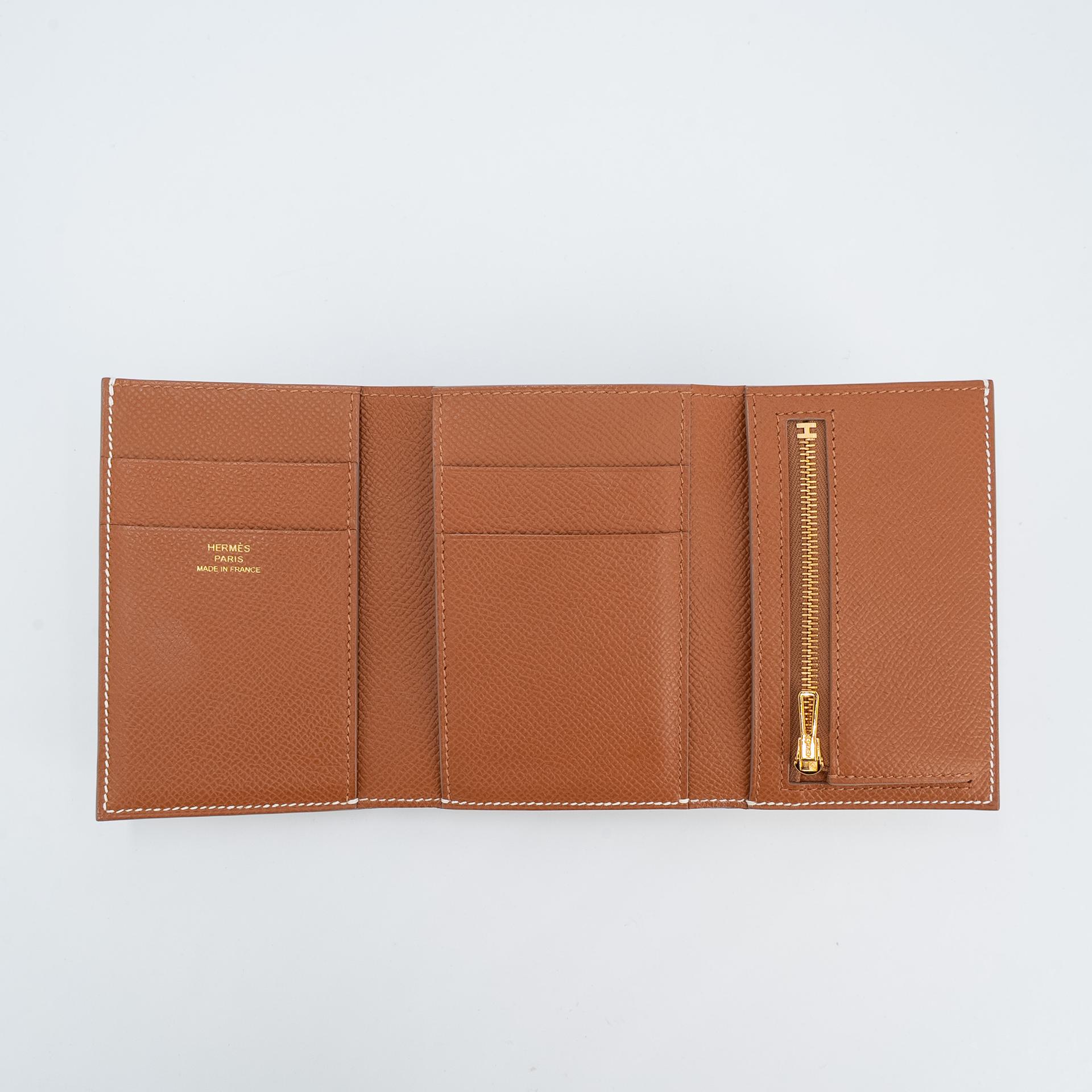 Excellent ( Rank SA ) HERMÈS Bearn Combine Tri-fold Wallet Craie (10) Epsom Gold hardware W (2024) - 9