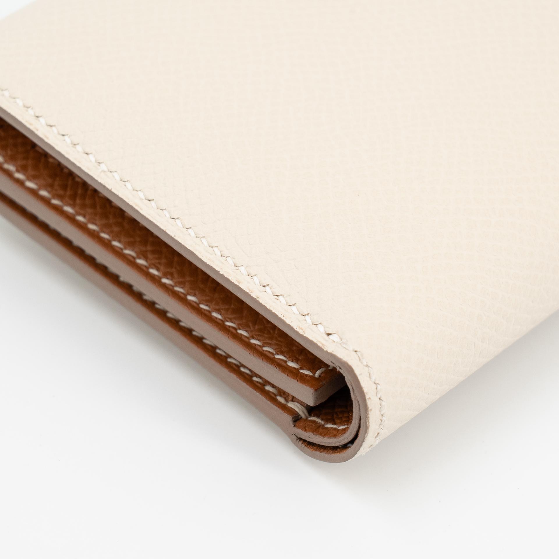 Excellent ( Rank SA ) HERMÈS Bearn Combine Tri-fold Wallet Craie (10) Epsom Gold hardware W (2024) - 19