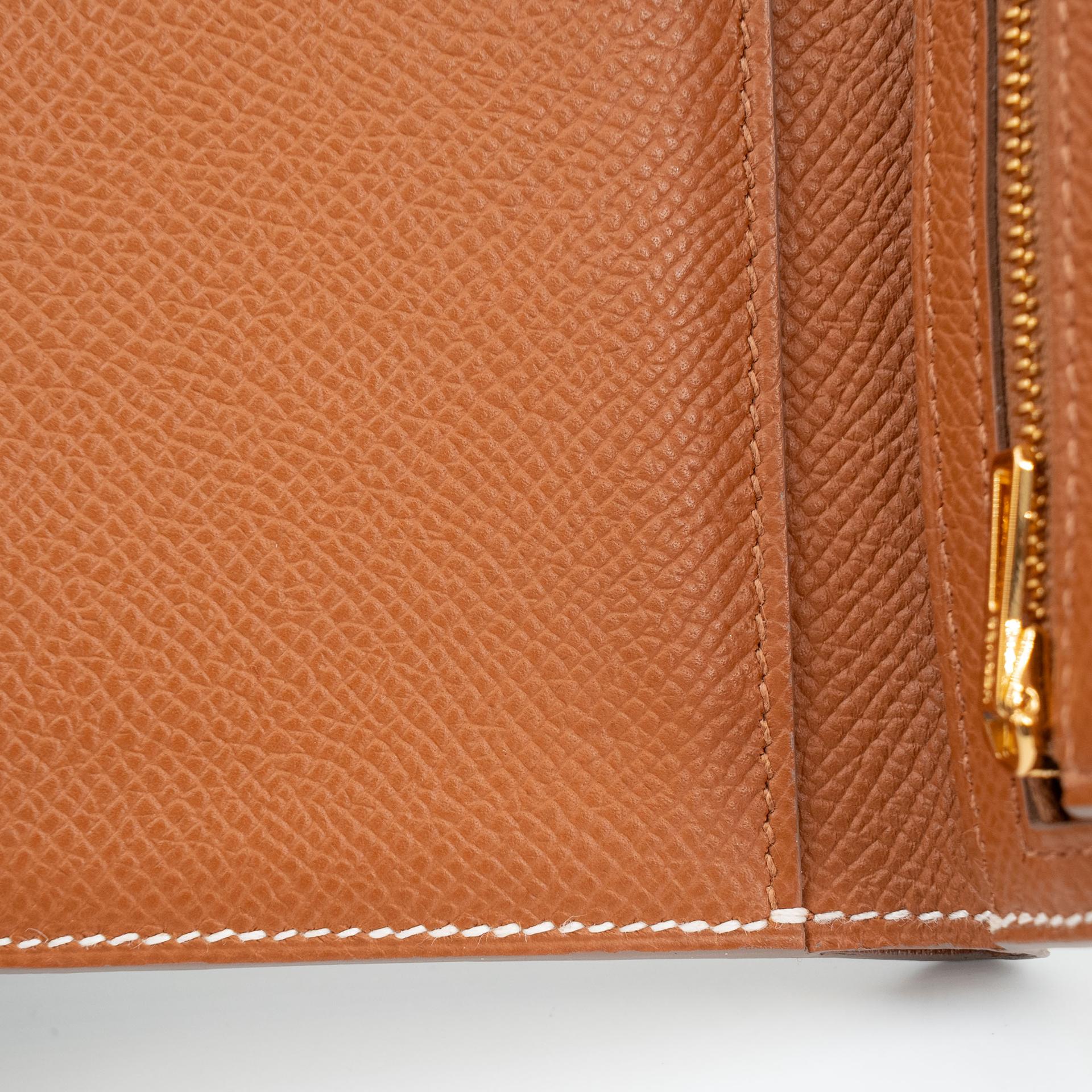 Excellent ( Rank SA ) HERMÈS Bearn Combine Tri-fold Wallet Craie (10) Epsom Gold hardware W (2024) - 16
