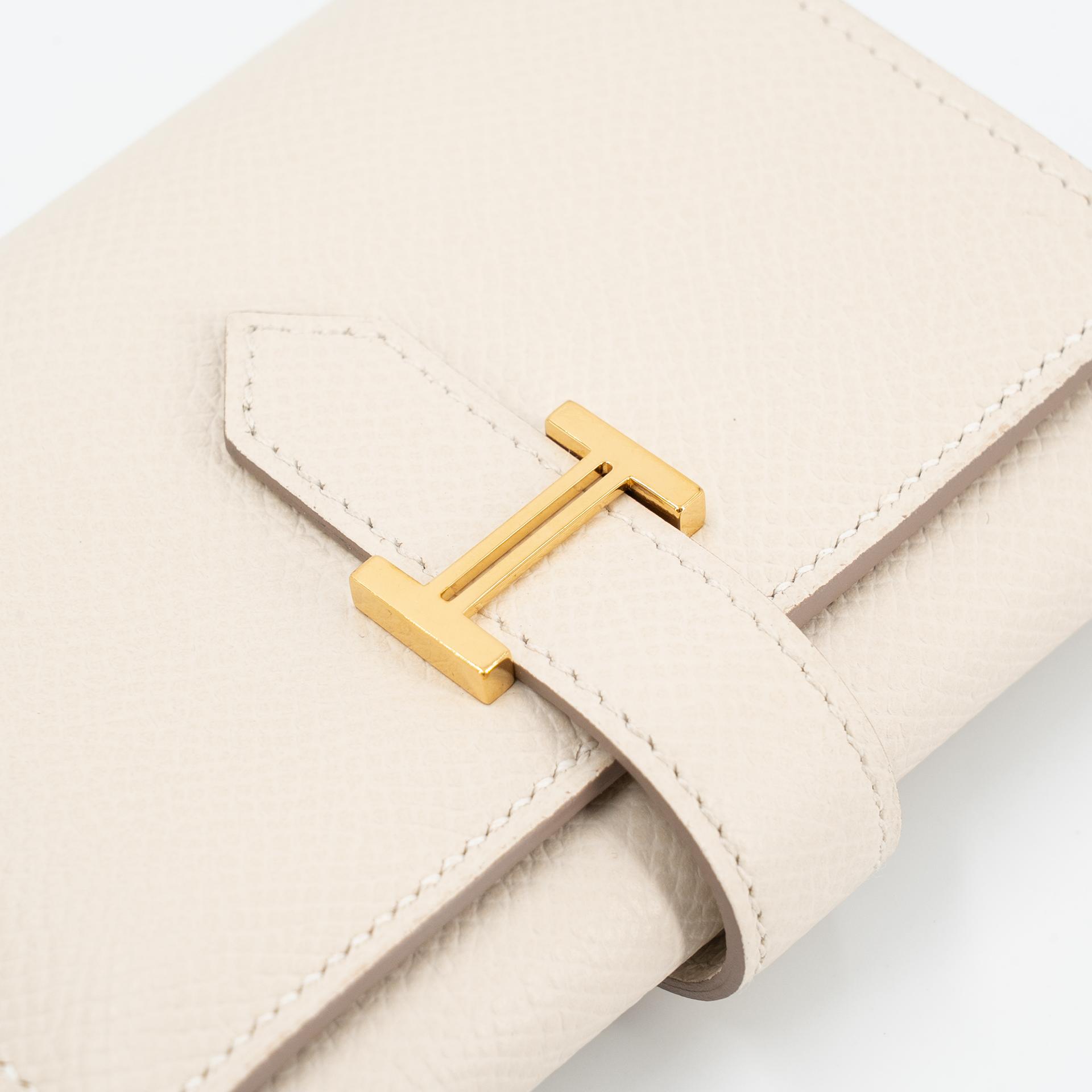 Excellent ( Rank SA ) HERMÈS Bearn Combine Tri-fold Wallet Craie (10) Epsom Gold hardware W (2024) - 4