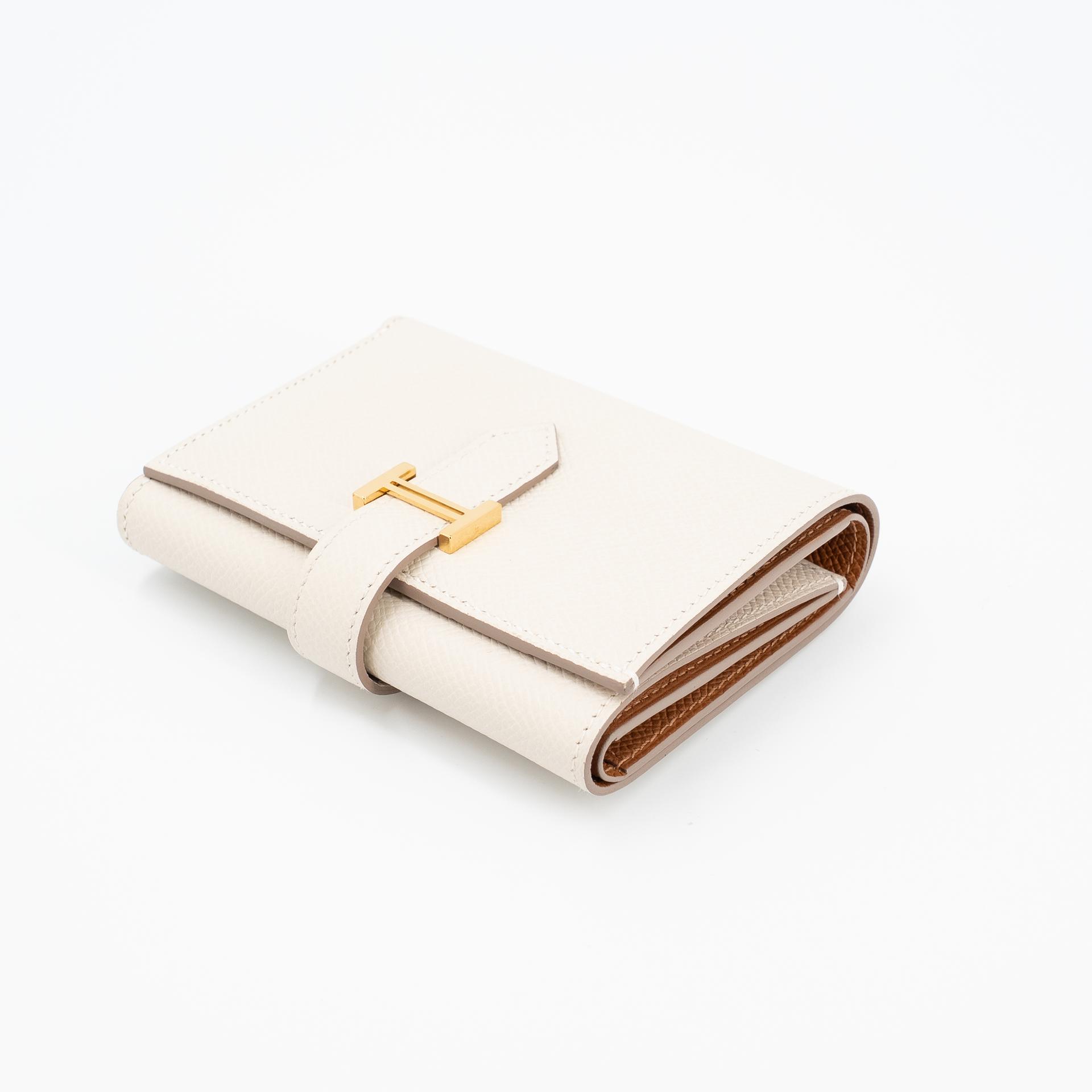 Excellent ( Rank SA ) HERMÈS Bearn Combine Tri-fold Wallet Craie (10) Epsom Gold hardware W (2024) - 6