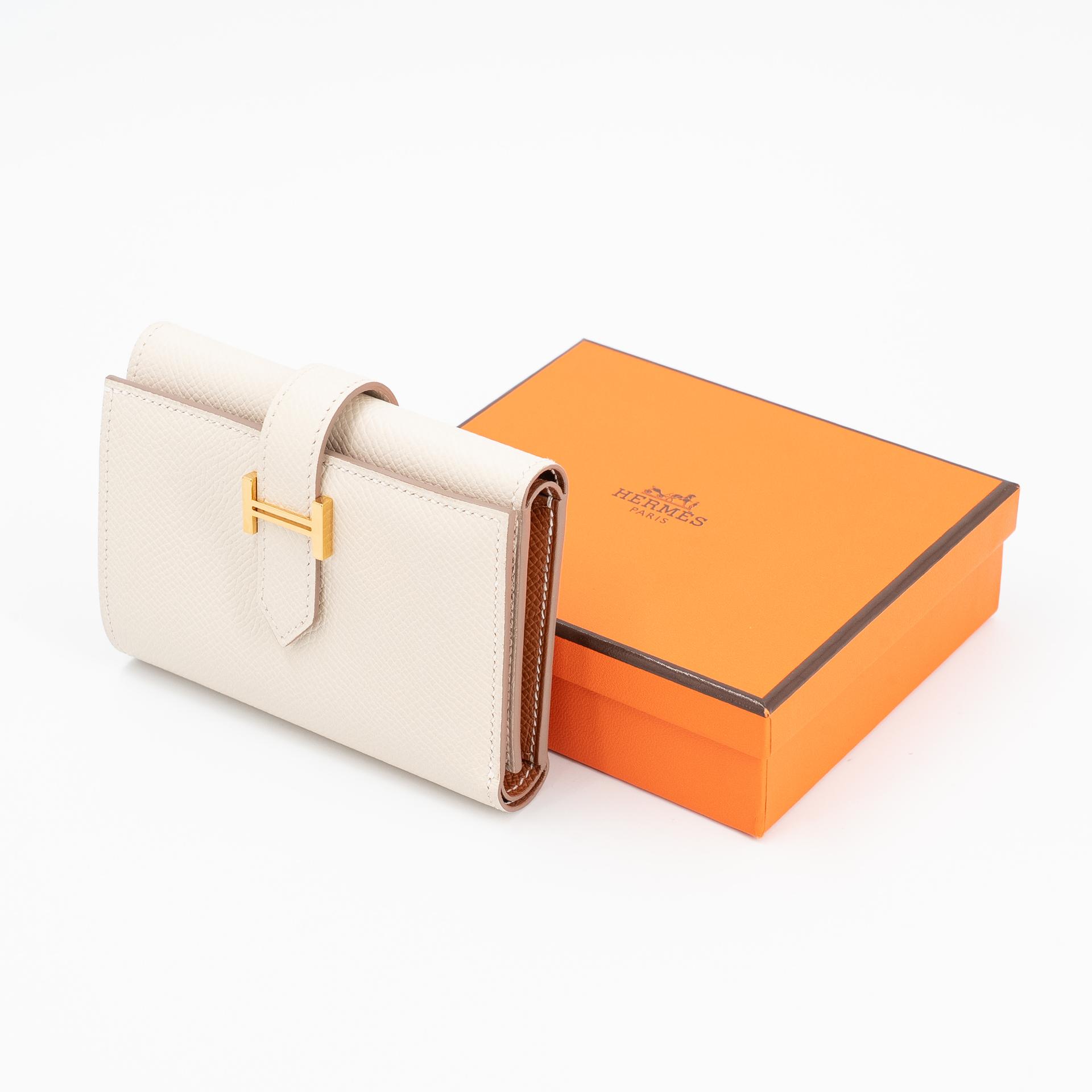 Excellent ( Rank SA ) HERMÈS Bearn Combine Tri-fold Wallet Craie (10) Epsom Gold hardware W (2024) - 3