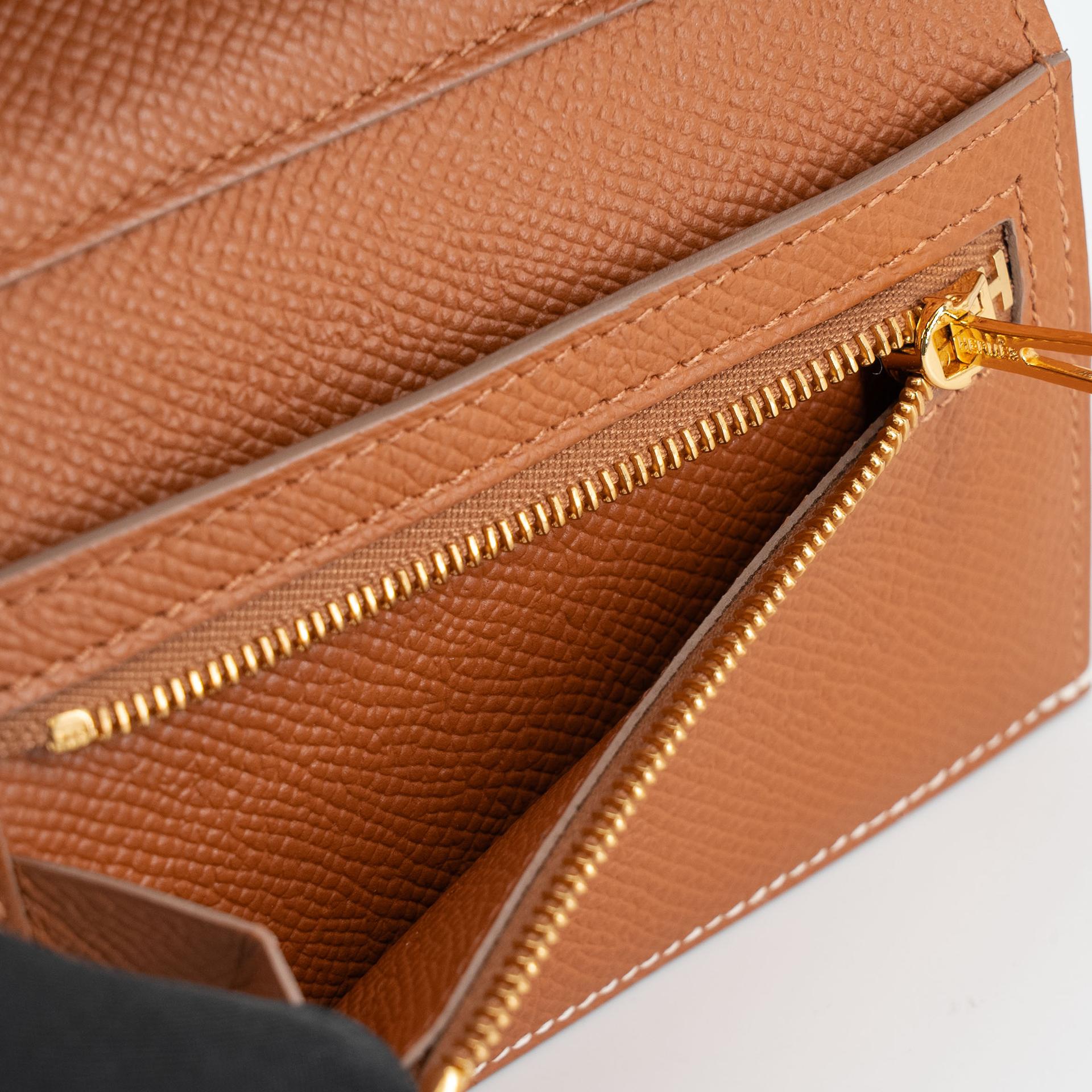 Excellent ( Rank SA ) HERMÈS Bearn Combine Tri-fold Wallet Craie (10) Epsom Gold hardware W (2024) - 12