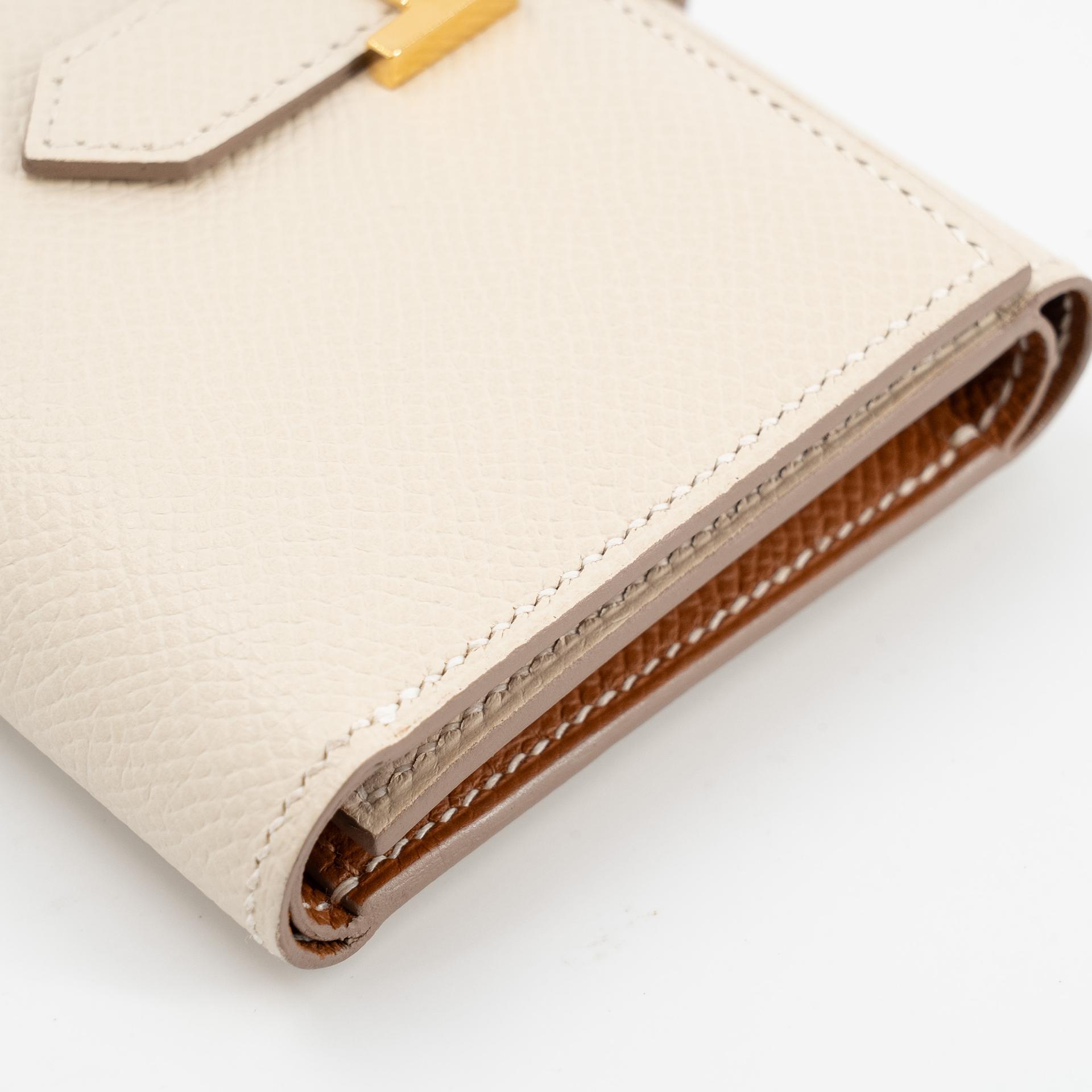 Excellent ( Rank SA ) HERMÈS Bearn Combine Tri-fold Wallet Craie (10) Epsom Gold hardware W (2024) - 20