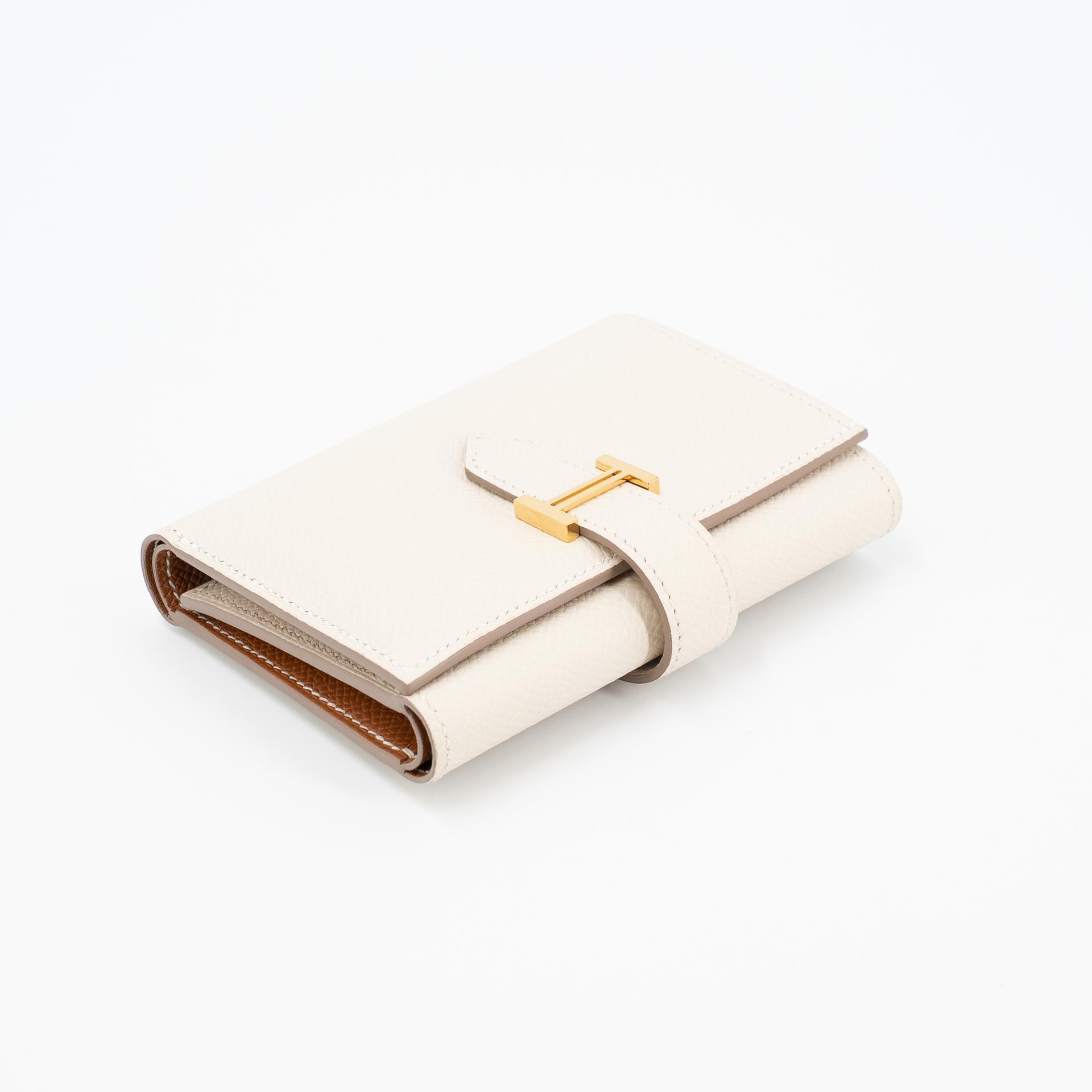 Excellent ( Rank SA ) HERMÈS Bearn Combine Tri-fold Wallet Craie (10) Epsom Gold hardware W (2024) - 5