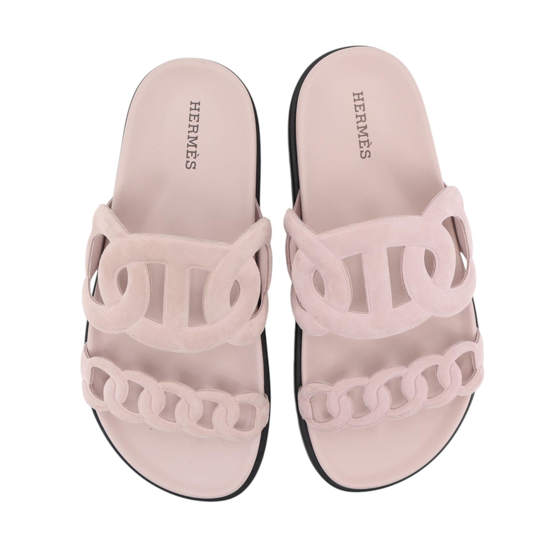 Brand New ( Rank N ) HERMÈS Extra Sandals Pink Chevre - 1