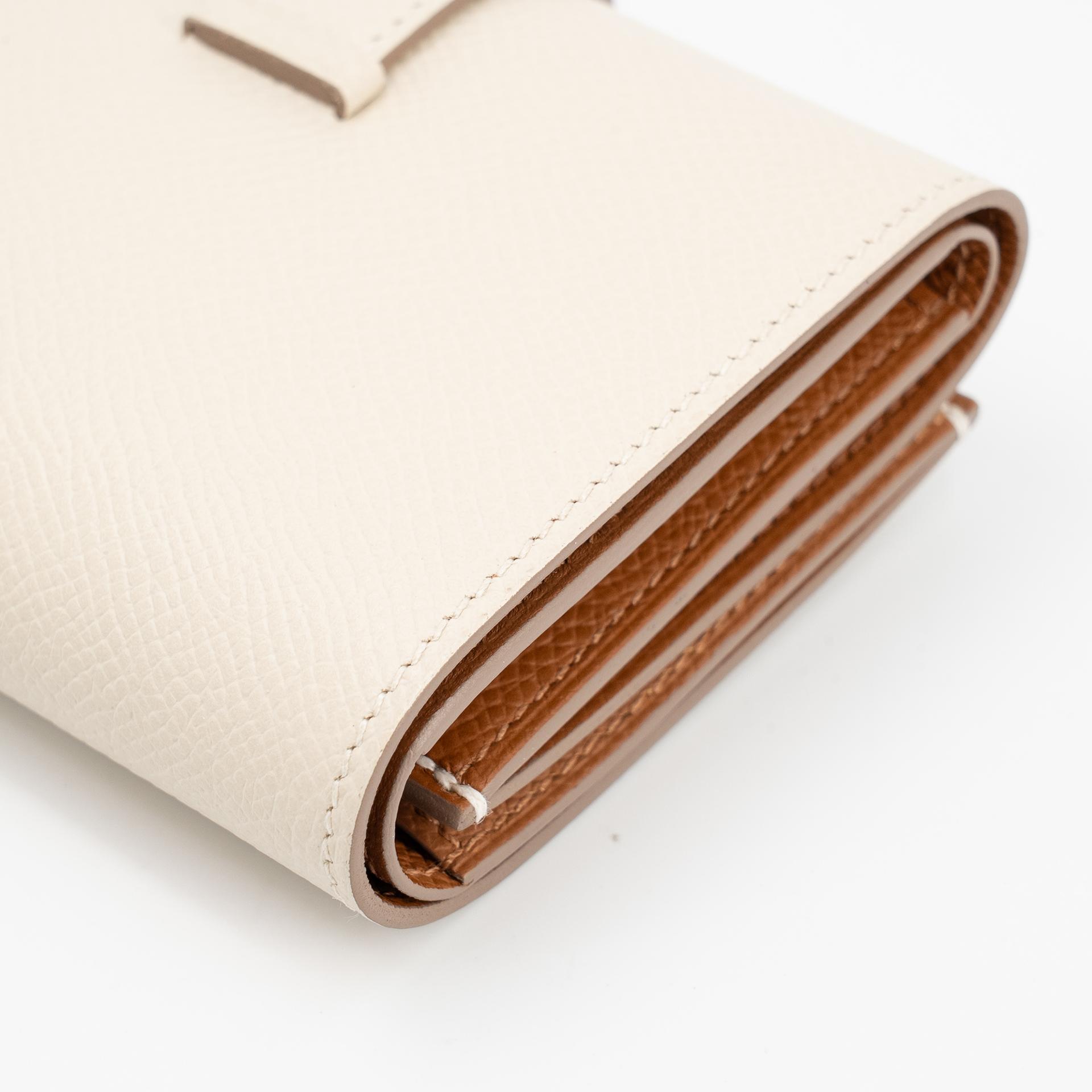 Excellent ( Rank SA ) HERMÈS Bearn Combine Tri-fold Wallet Craie (10) Epsom Gold hardware W (2024) - 18