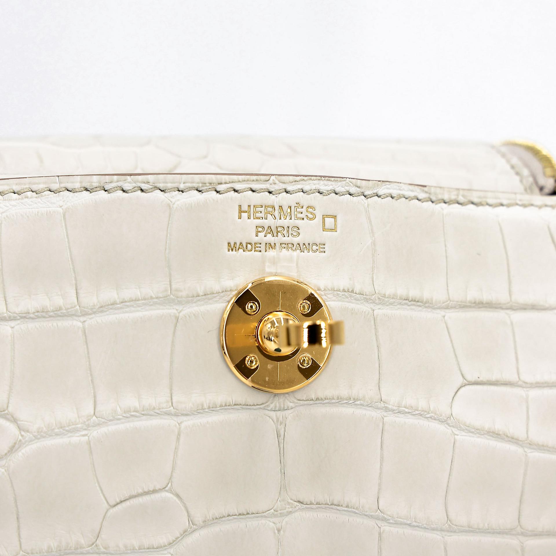 全新 HERMÈS 爱马仕 Mini Lindy 二代 8L 冰川白 Beton □ 短吻鳄 雾面 金扣 K刻 2025年 - 15